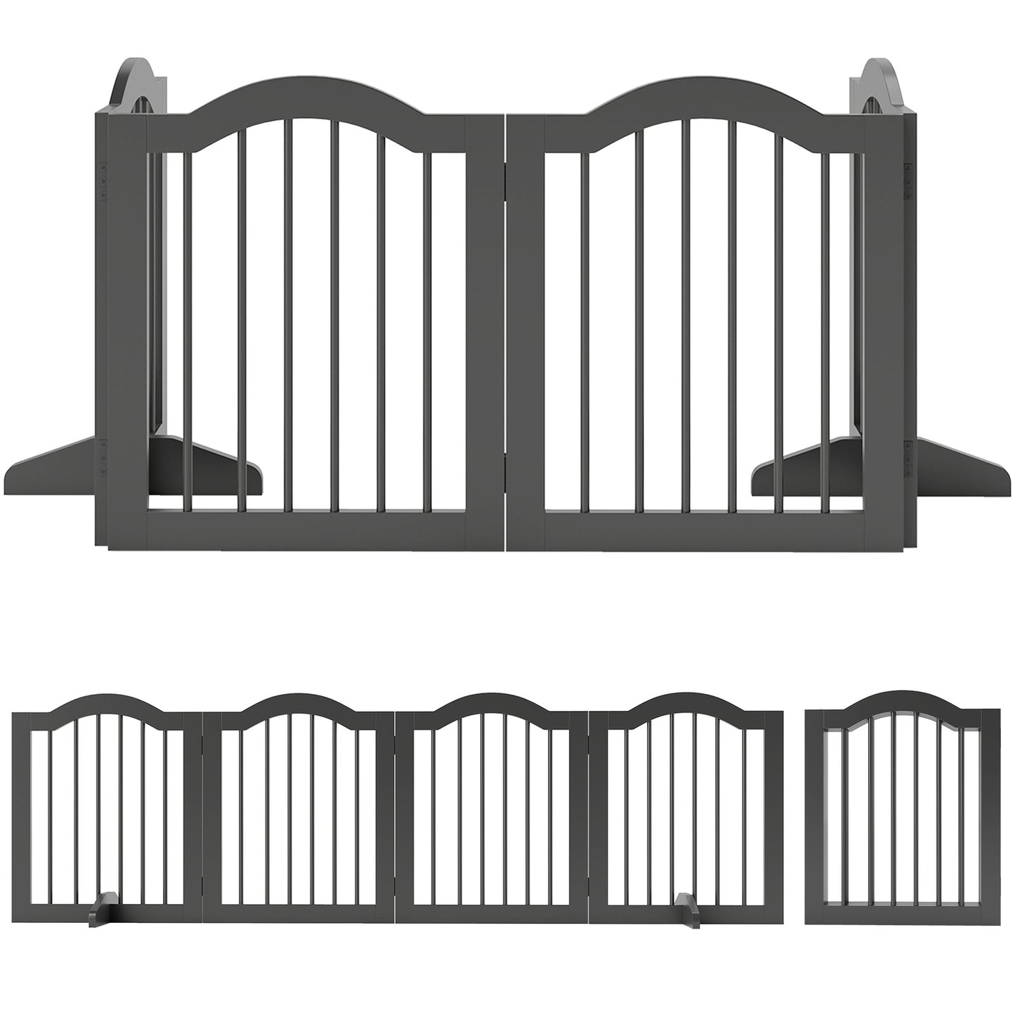 Freestanding Dog Gate, Foldable, 4 Panels, 208x29.5x61 cm, Black