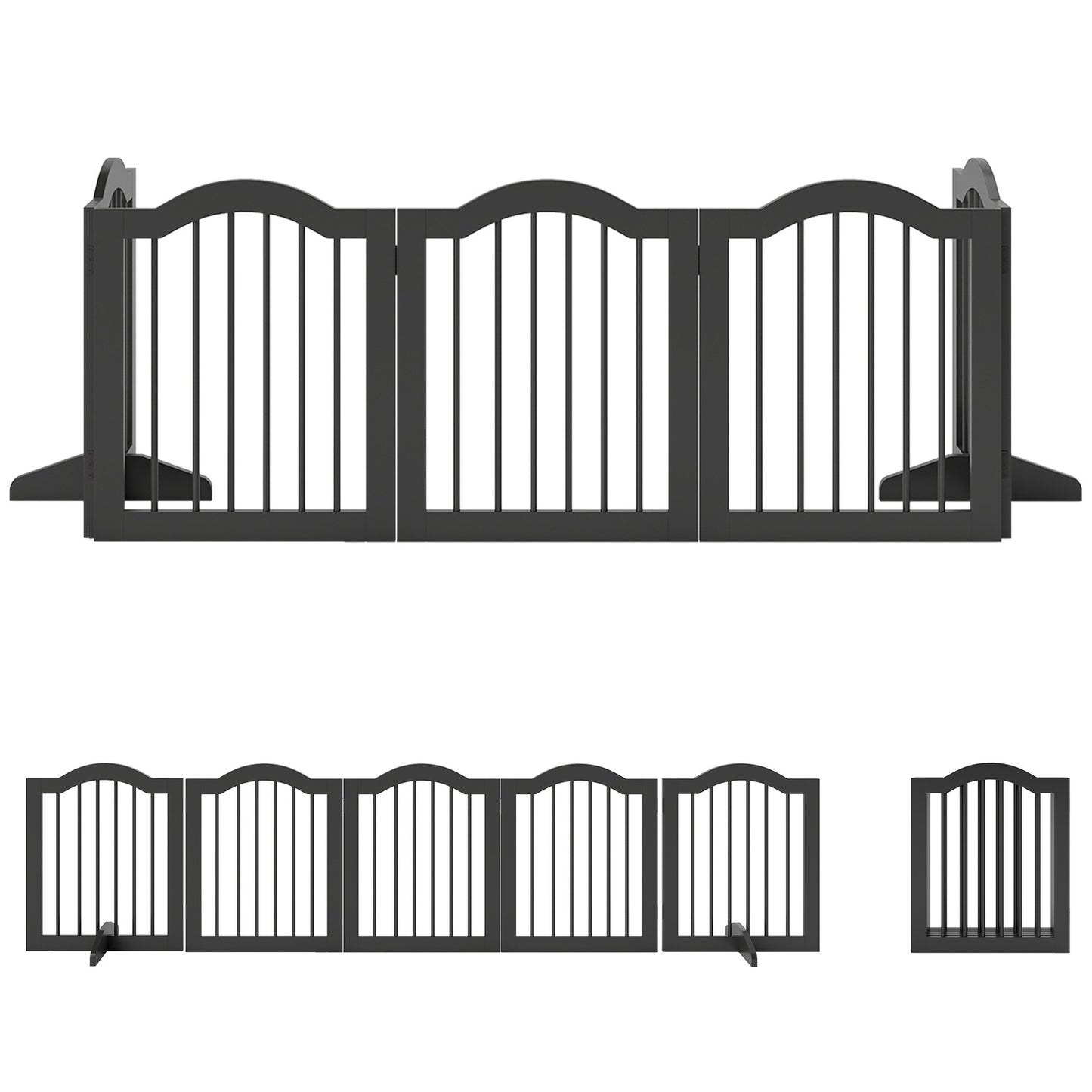 Freestanding Dog Gate, Foldable, 5 Panels, Black, 261.5x29.5x61 cm