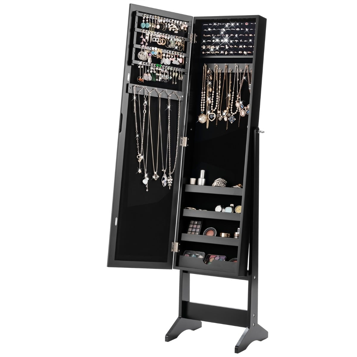Freestanding Jewelry Cabinet with Full-Length Mirror, Black
