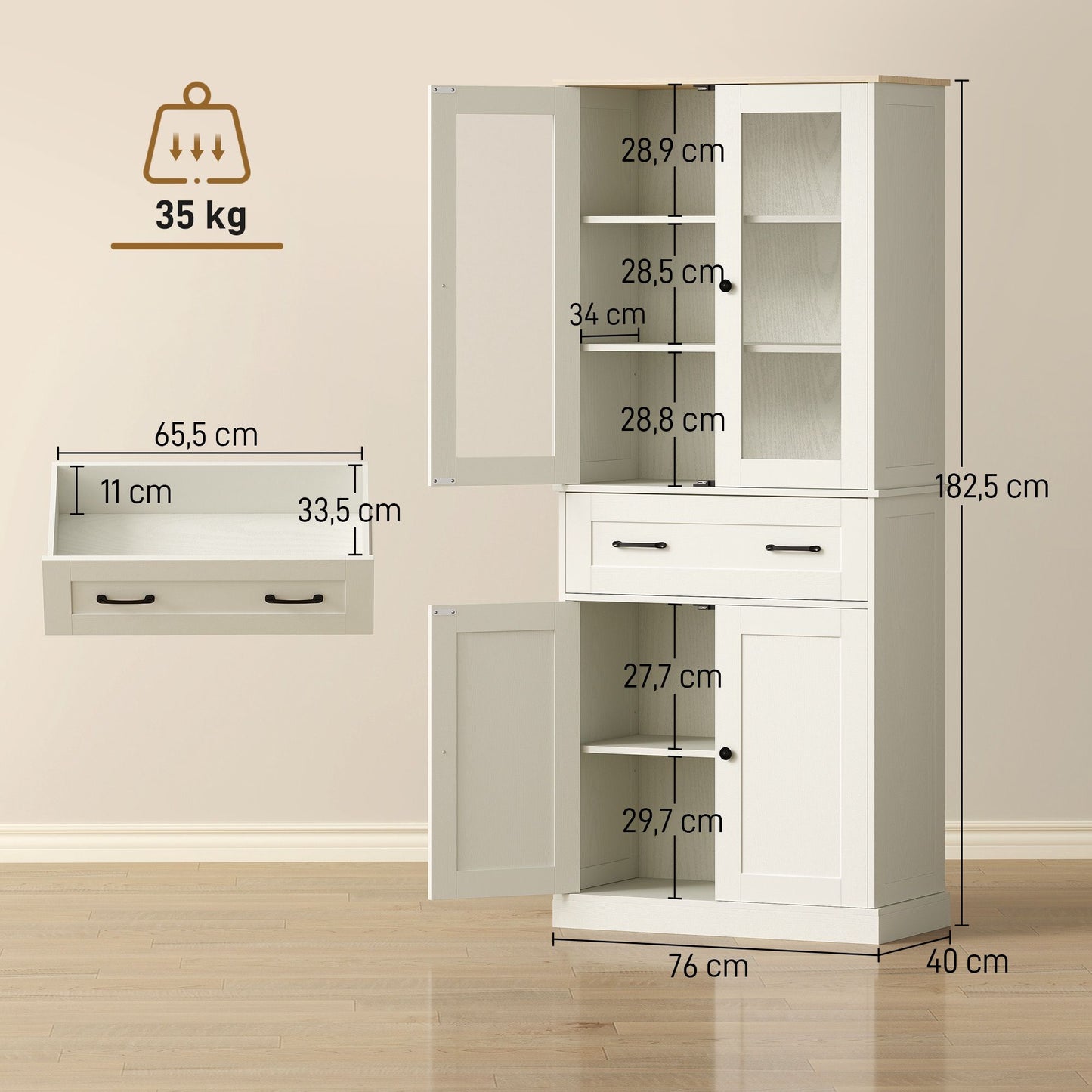 Freestanding Kitchen Pantry Cabinet with Adjustable Shelves