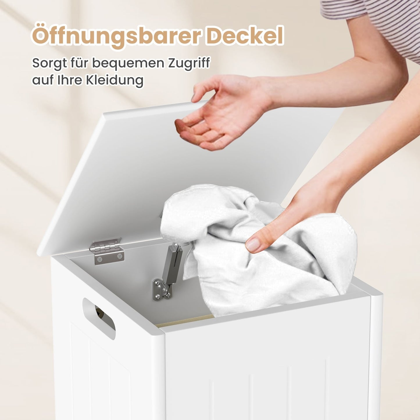 Freestanding Laundry Cabinet with Lid and Bag, White