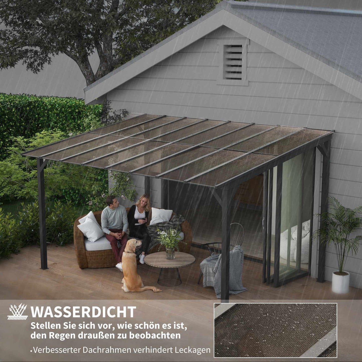 Freestanding Patio Cover, 3x4.3m, Polycarbonate Roof