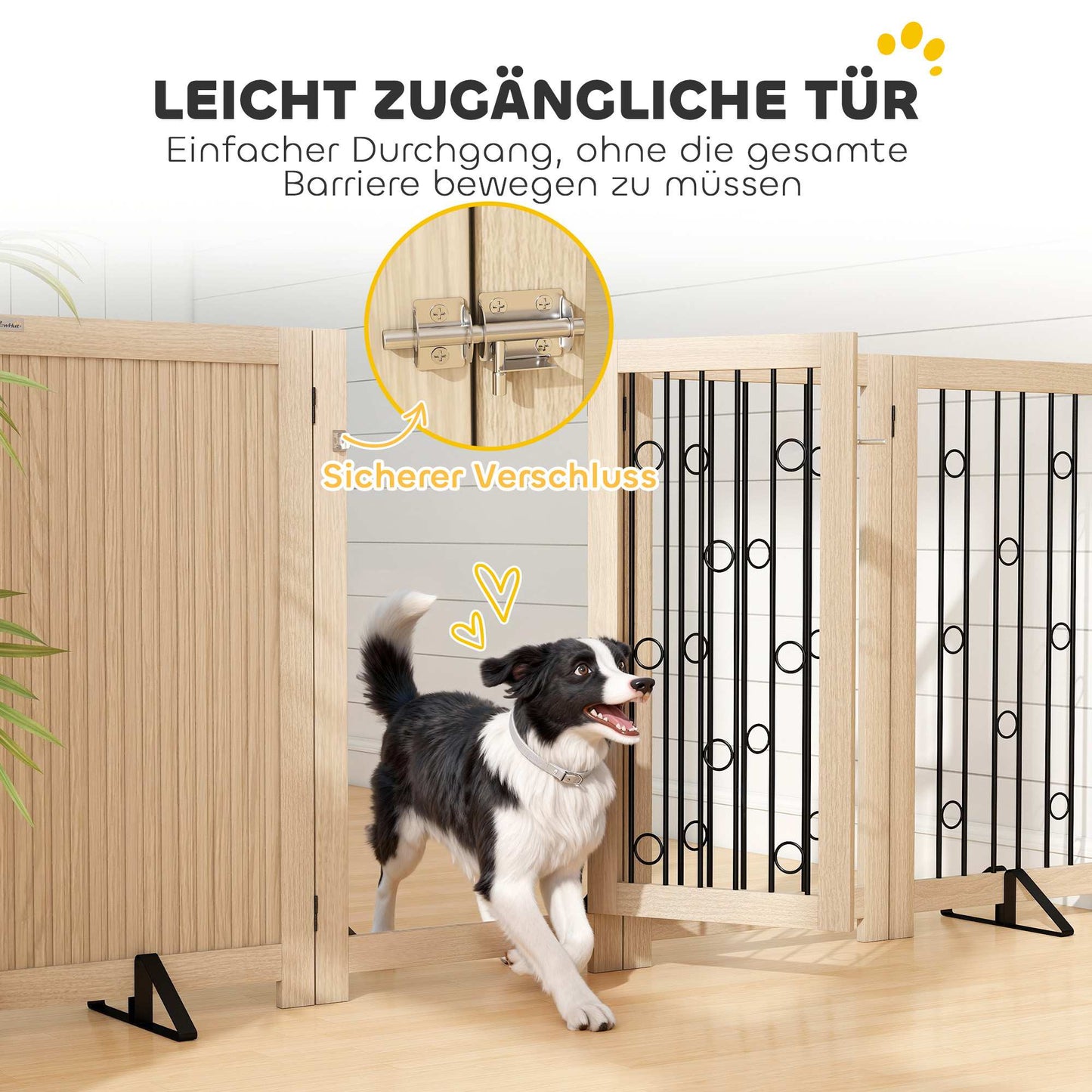 Freestanding Pet Gate with Door, 4 Panels, MDF and Steel