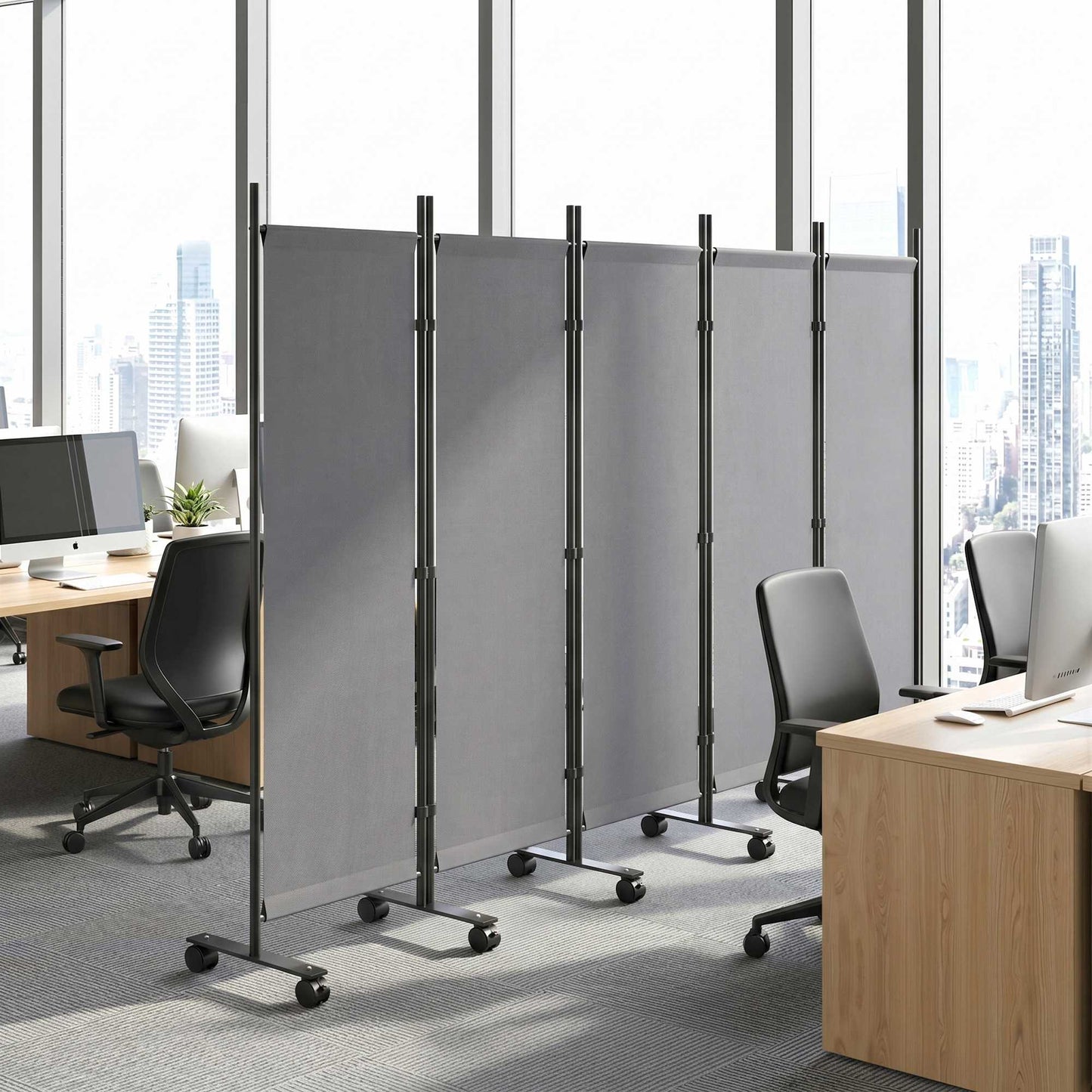 Freestanding Room Divider, 5 Panels, Dark Grey, 252 x 40 cm