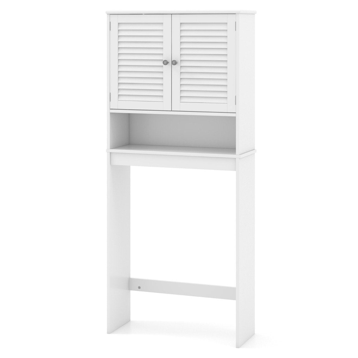 Freestanding Toilet Shelf with Double Door & Adjustable Shelves Bathroom Shelf White