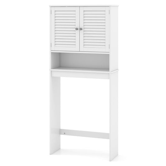 Freestanding Toilet Shelf with Double Door & Adjustable Shelves Bathroom Shelf White
