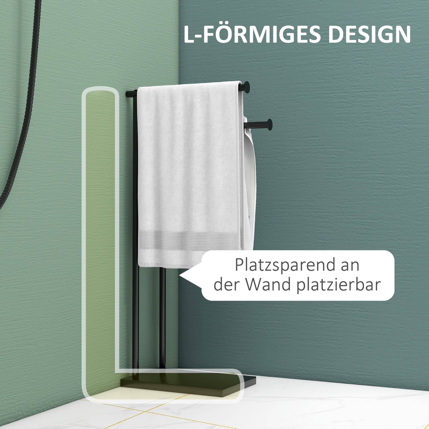 Freestanding Towel Rack with 2 Bars, Black Metal 35.5x20x78 cm