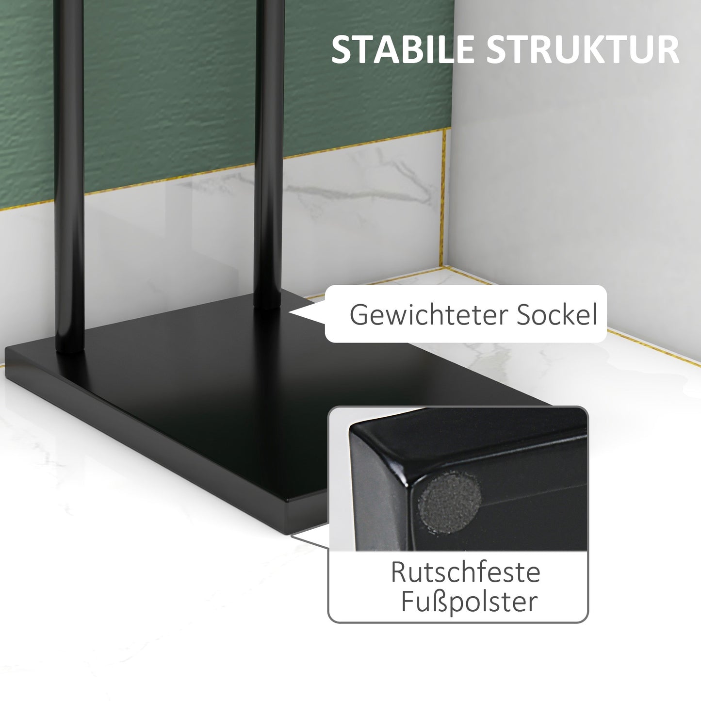 Freestanding Towel Rack with 2 Bars, Black Metal 35.5x20x78 cm