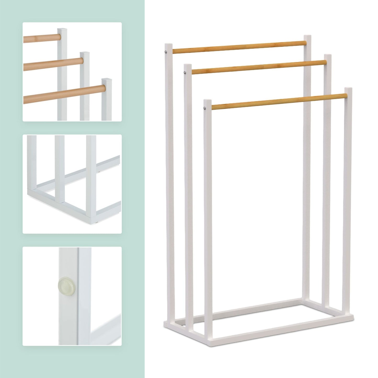 Freestanding Towel Rack with 3 Bamboo Rods