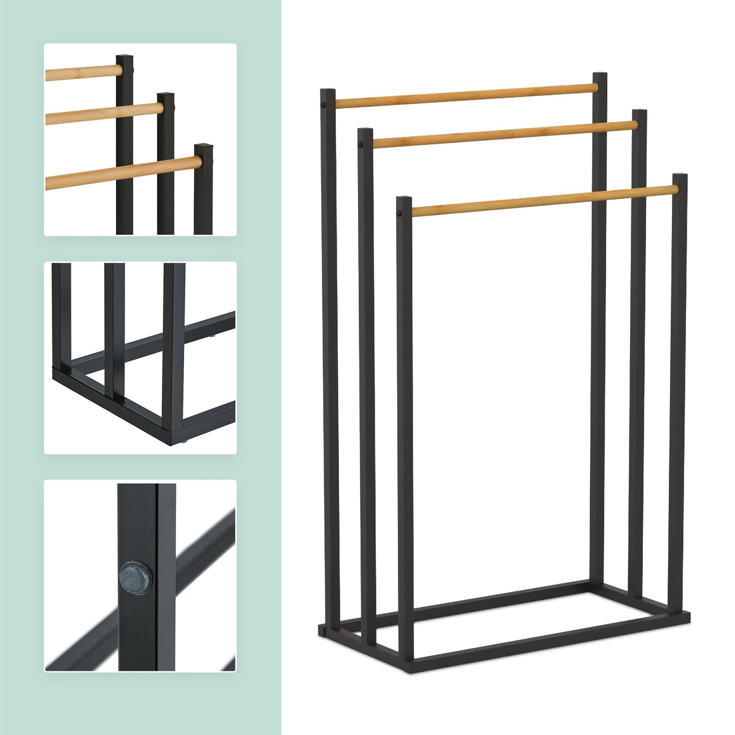 Freestanding Towel Rack with 3 Bamboo Rods