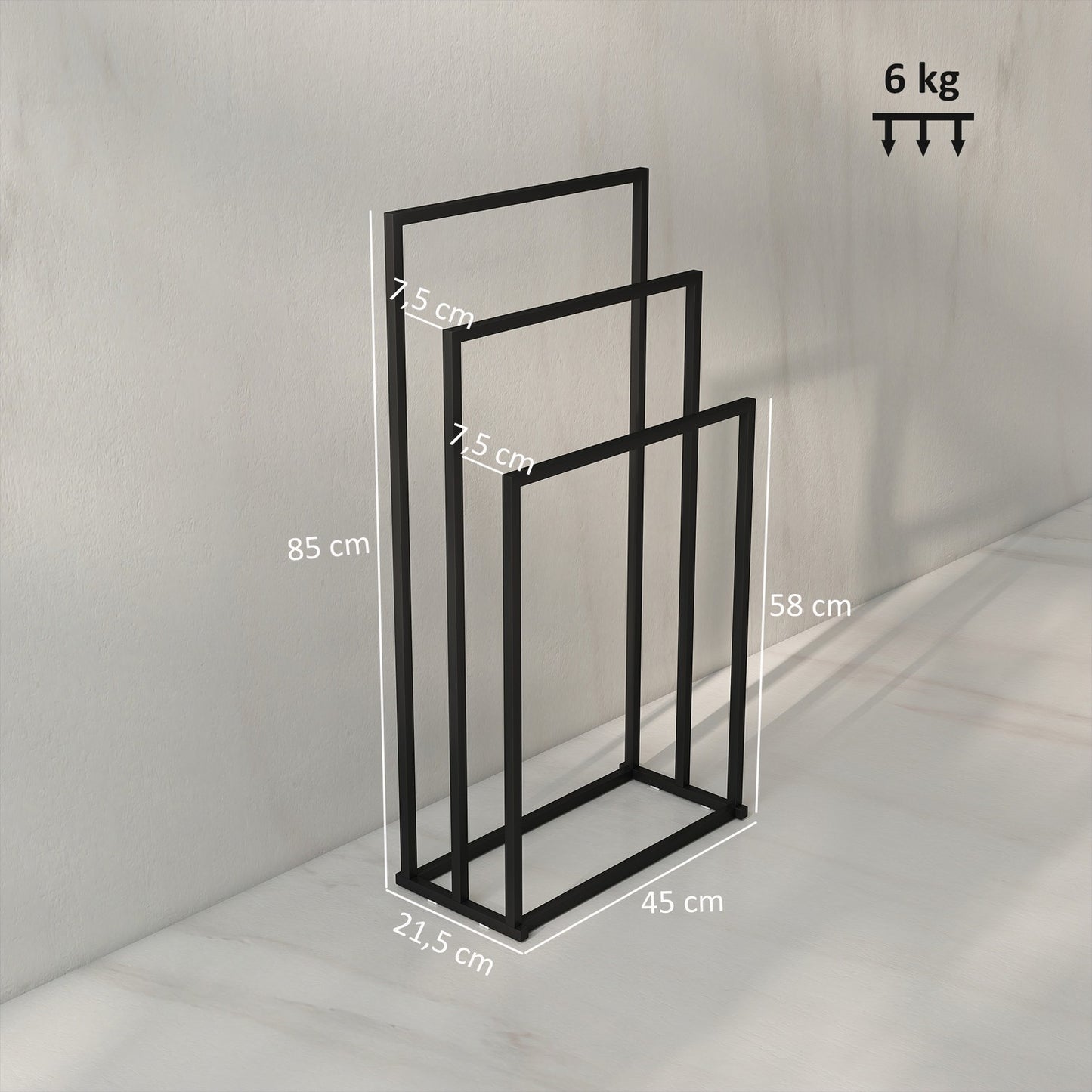 Freestanding Towel Rack with 3 Bars, Steel, 45x21.5x85 cm