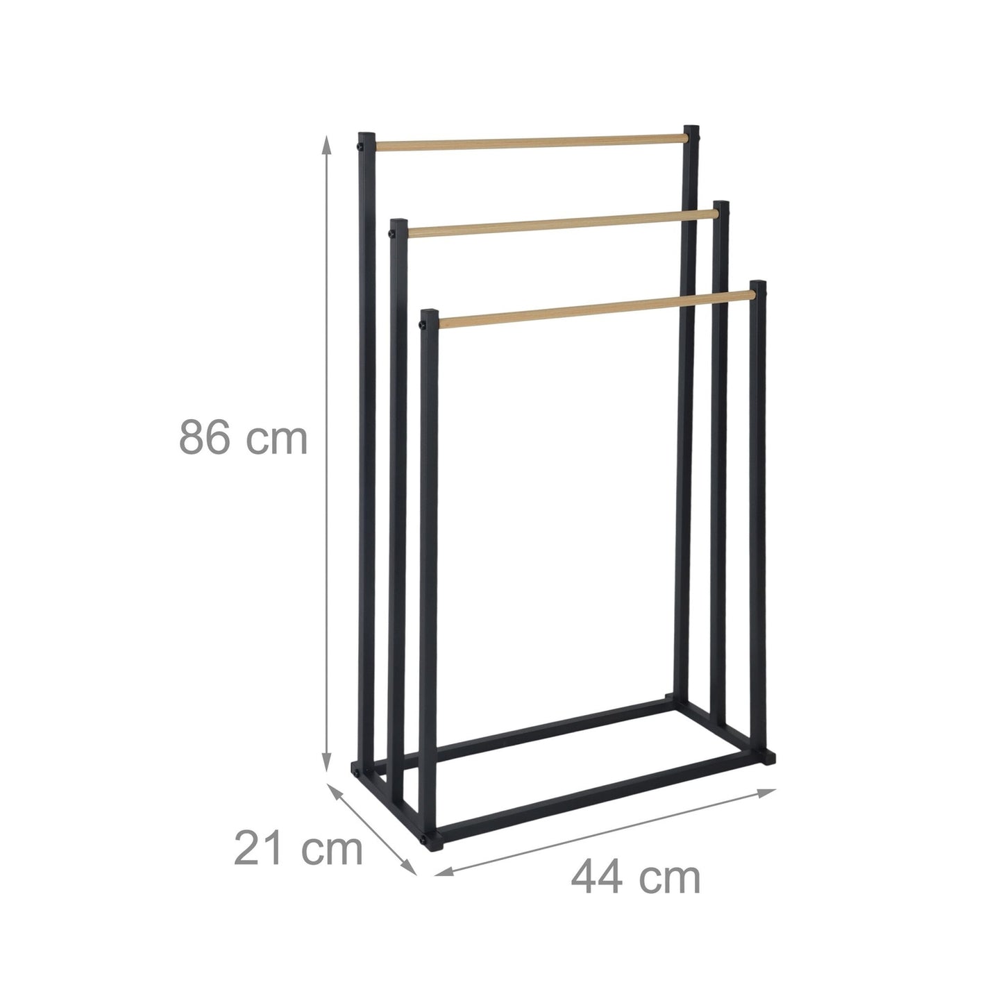 Freestanding Towel Rack with 3 Rails – Metal & Wood Finish