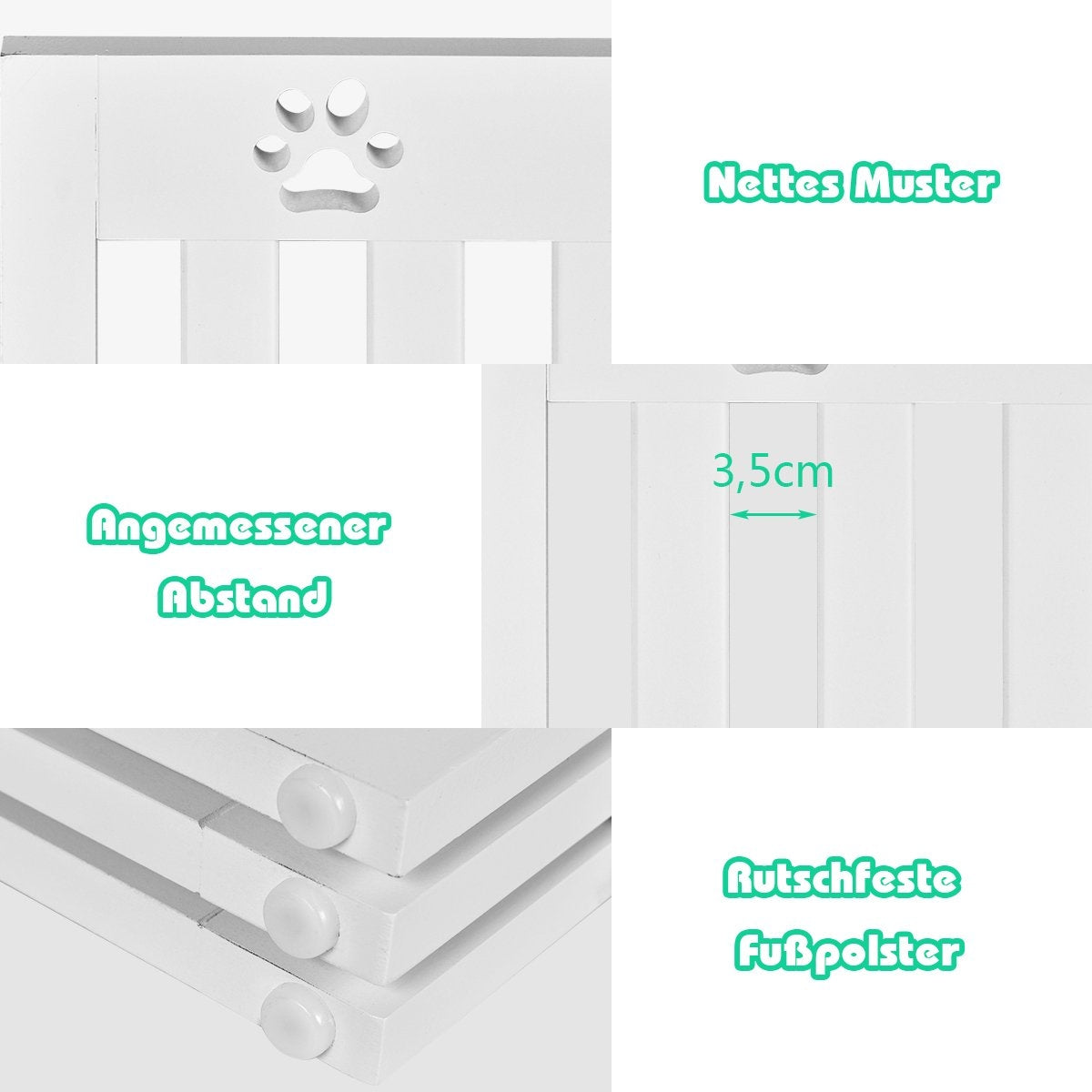 Freestanding Wooden Pet Gate Folding Dog Gate 3 Panels 151.5 x 60 x 1.5 cm White