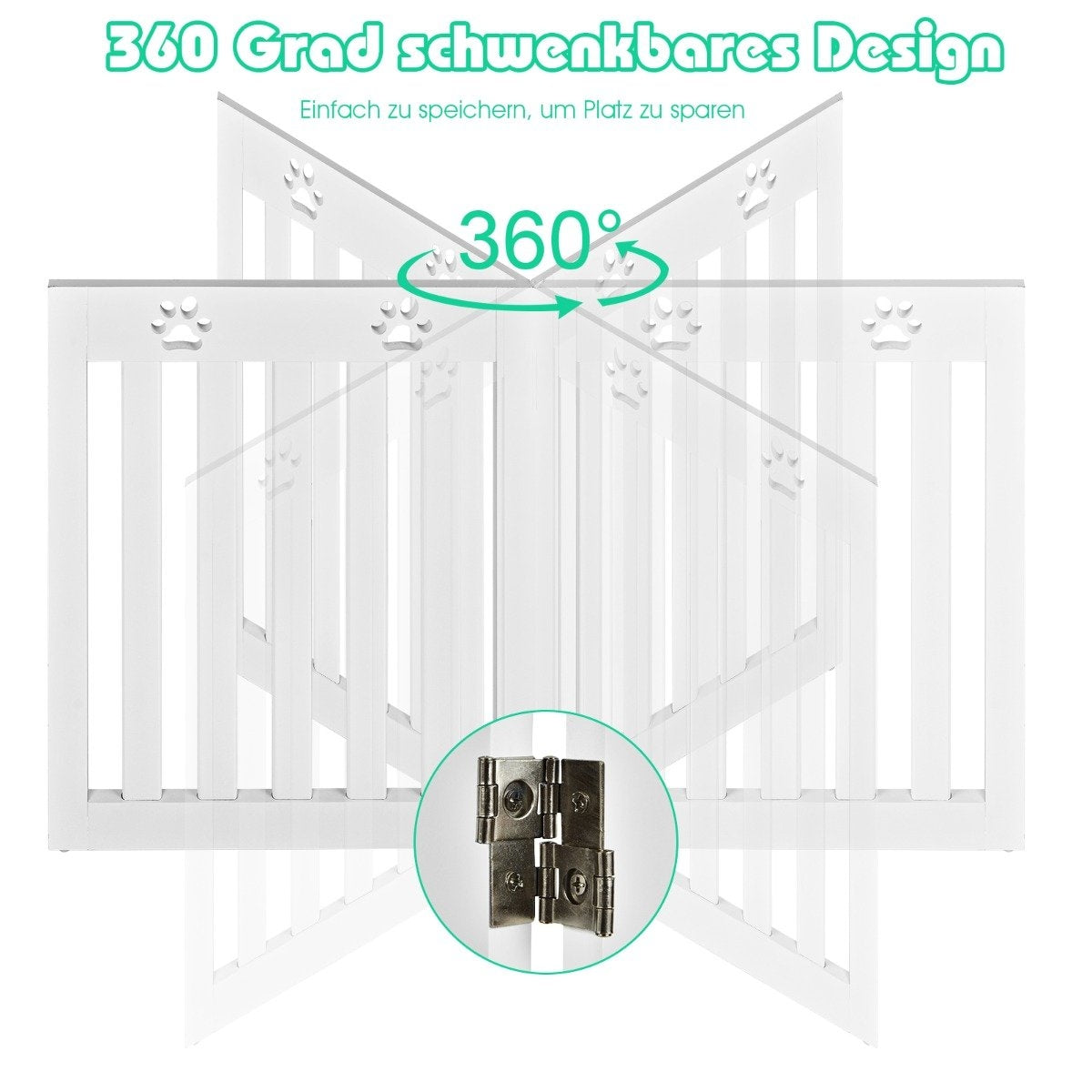 Freestanding Wooden Pet Gate Folding Dog Gate 3 Panels 151.5 x 60 x 1.5 cm White