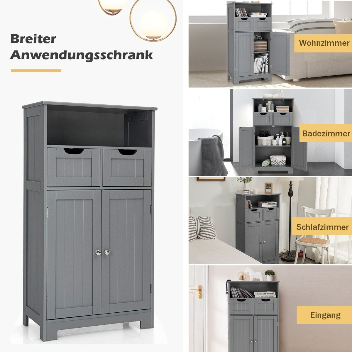 Freestanding cabinet with drawers for the kitchen bathroom 60 x 30 x 109cm gray