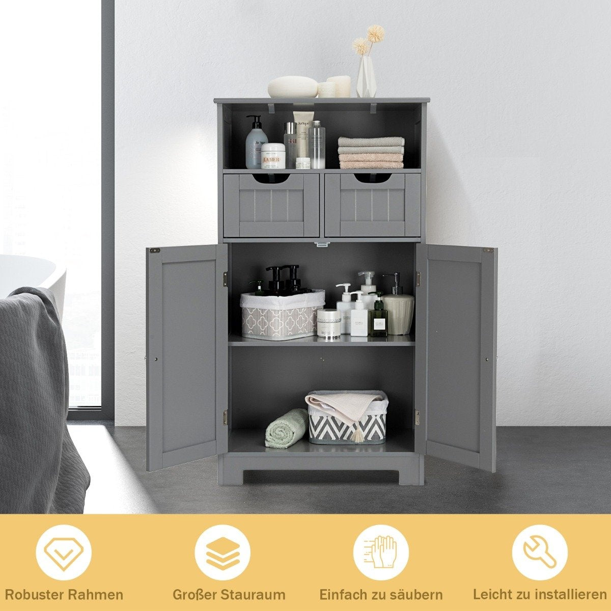 Freestanding cabinet with drawers for the kitchen bathroom 60 x 30 x 109cm gray