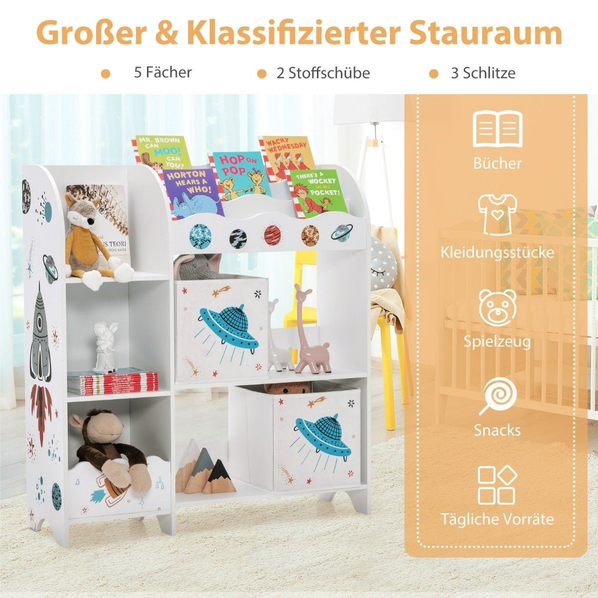 Freestanding children's room cupboard 3-tier children's room shelf UFO white