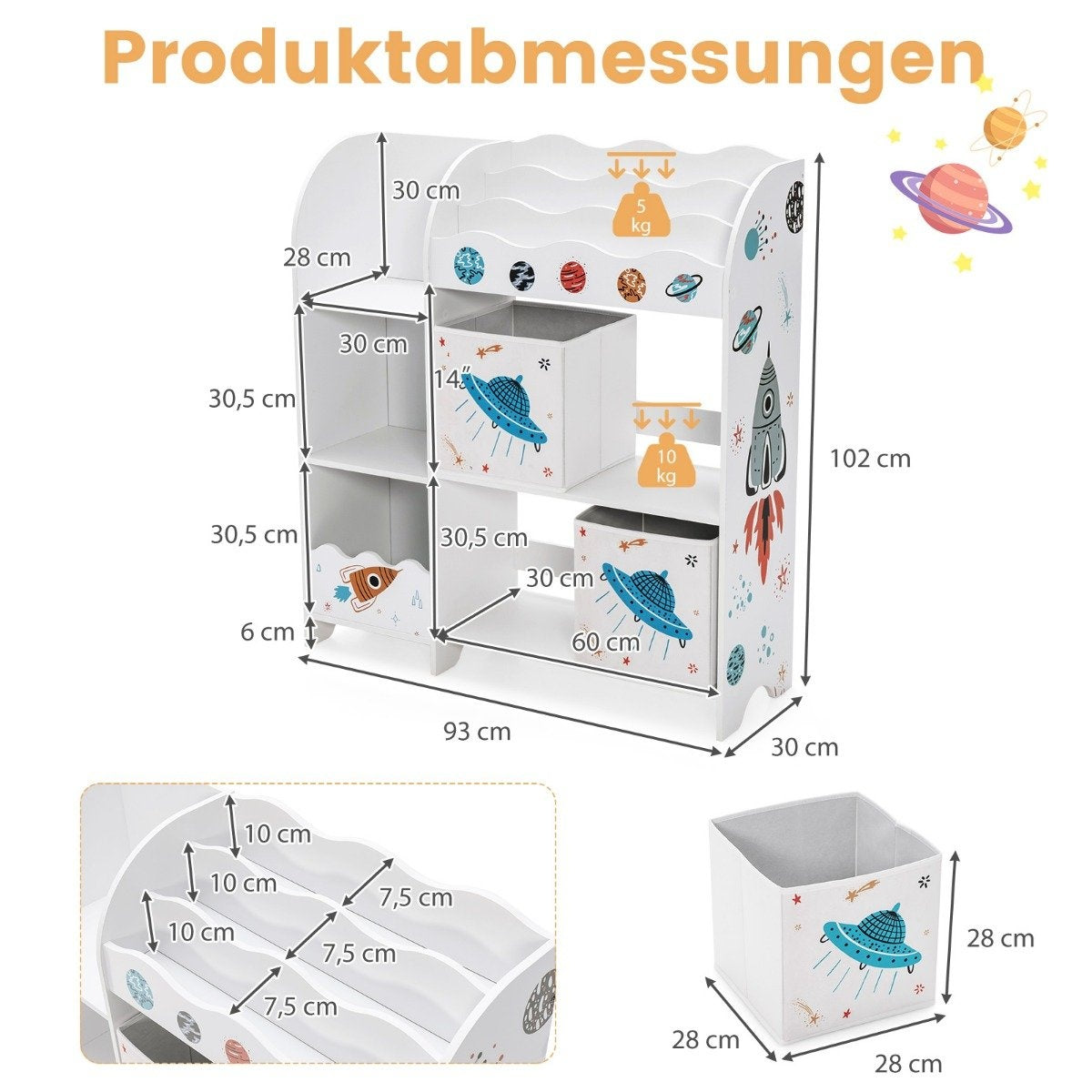 Freestanding children's room cupboard 3-tier children's room shelf UFO white