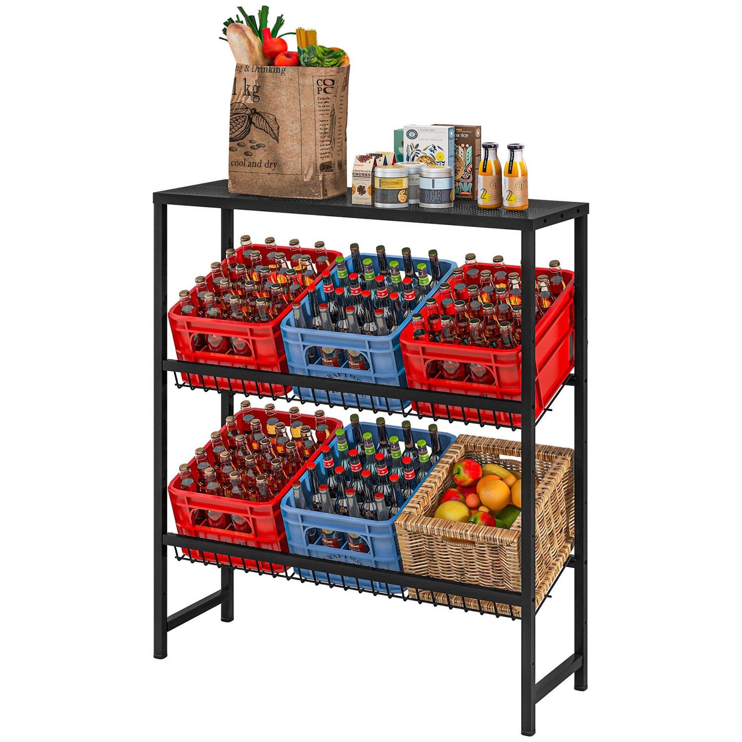 Freestanding 3-tier drink box stand, adjustable shelves