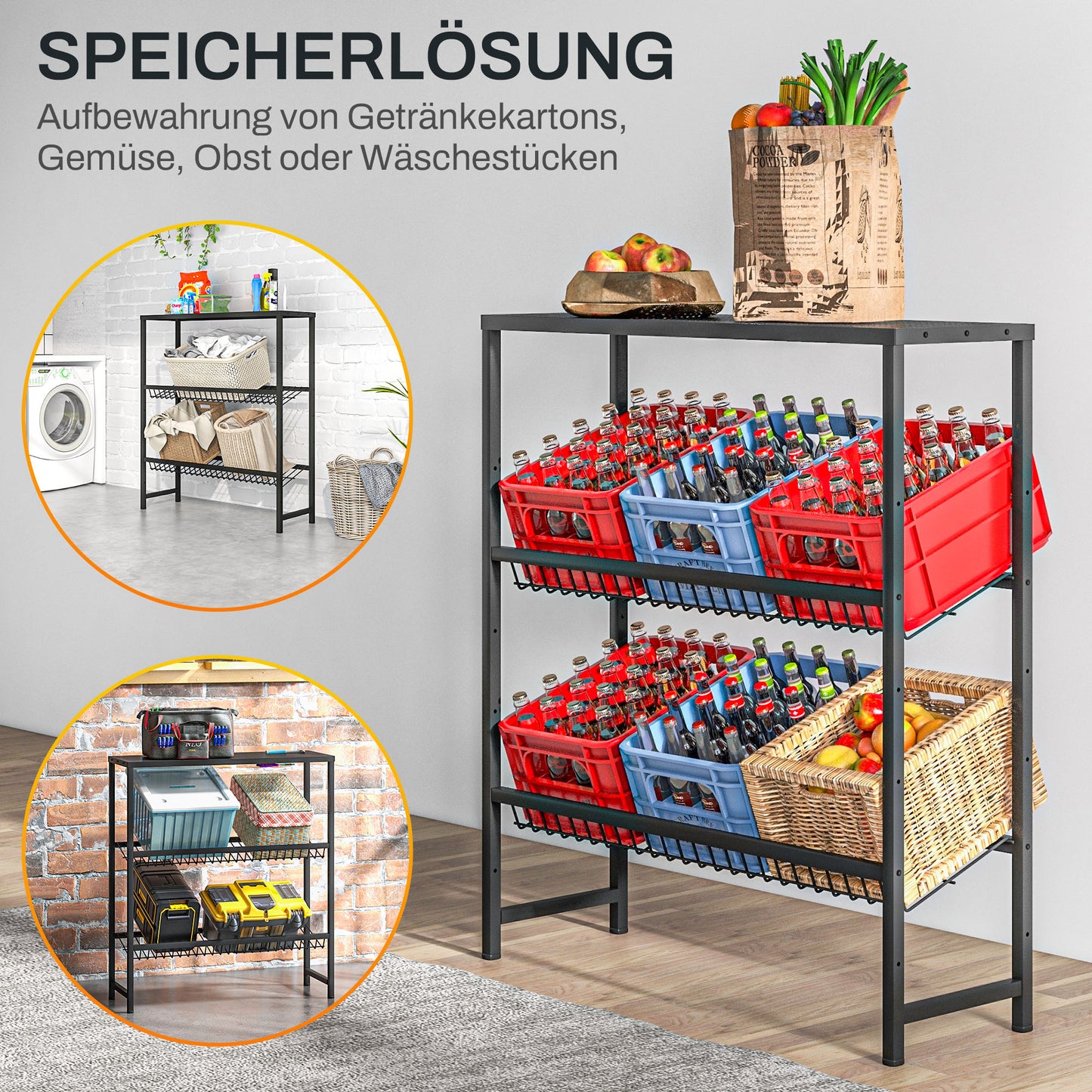 Freestanding 3-tier drink box stand, adjustable shelves