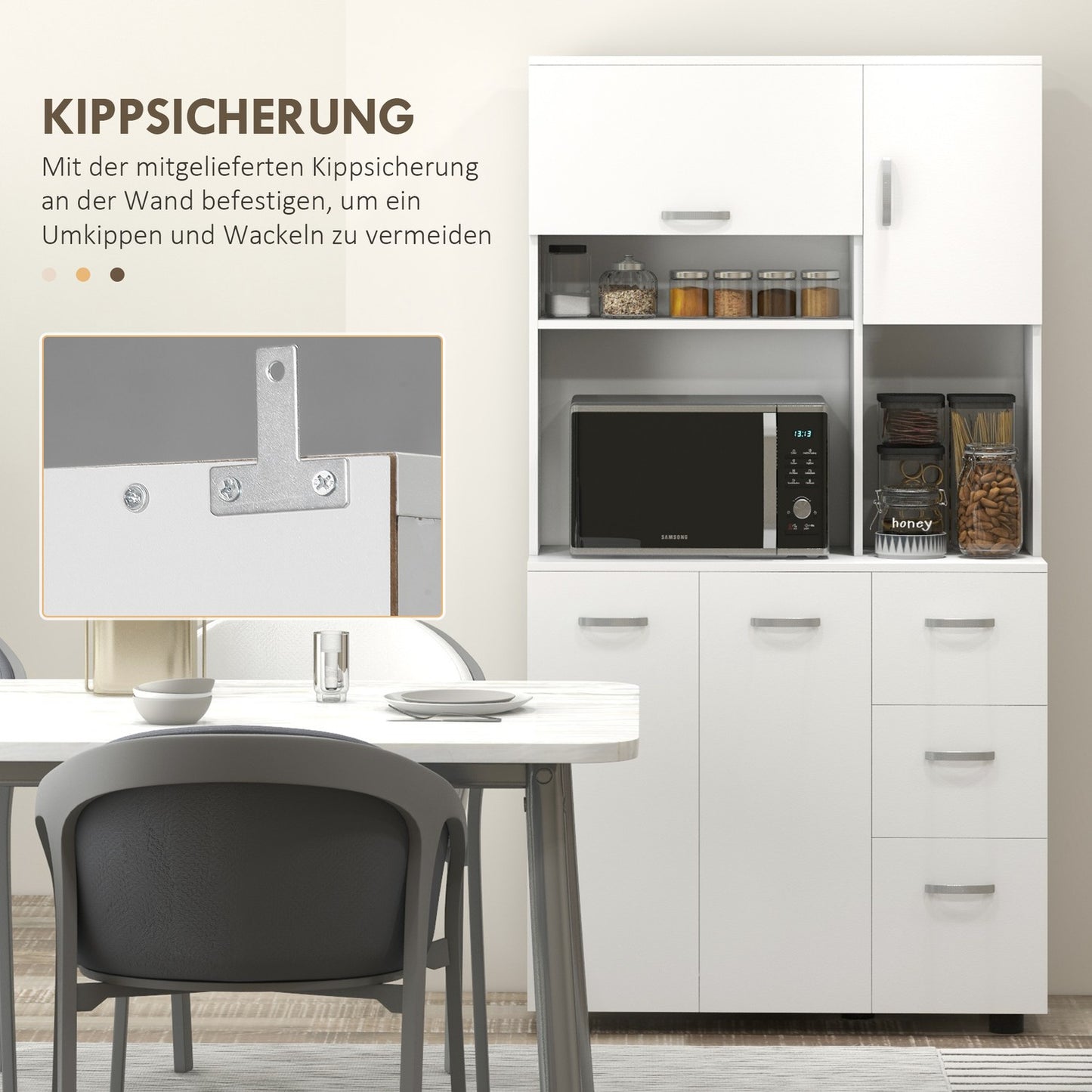 White Freestanding Kitchen Cabinet, 89x39.5x168 cm, MDF