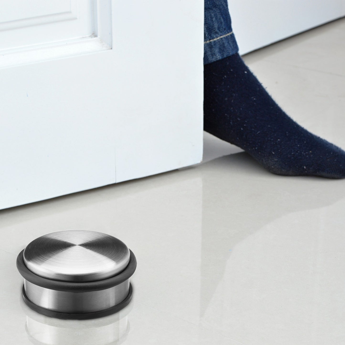 Freestanding stainless steel door stop