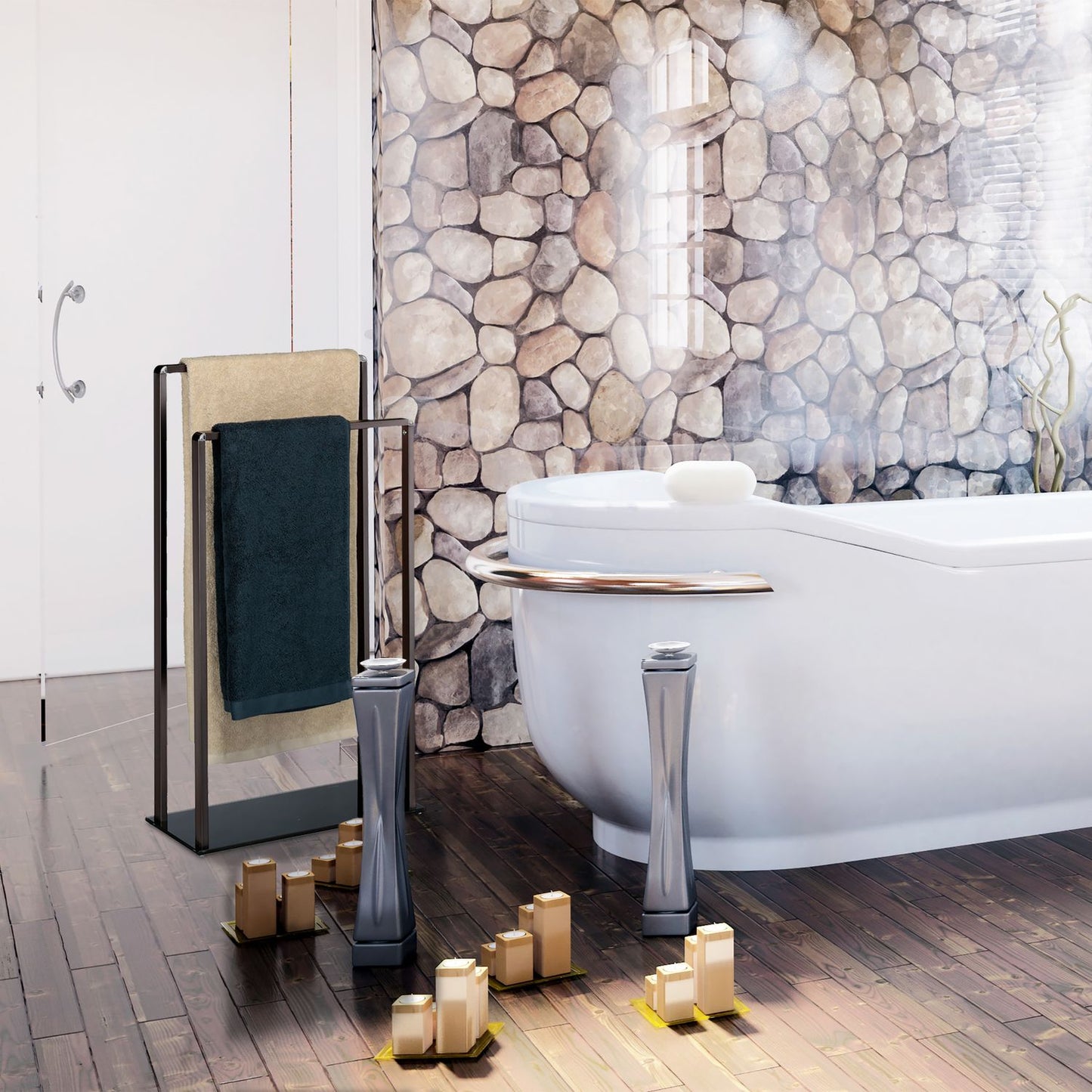 Freestanding towel rail 2 bars