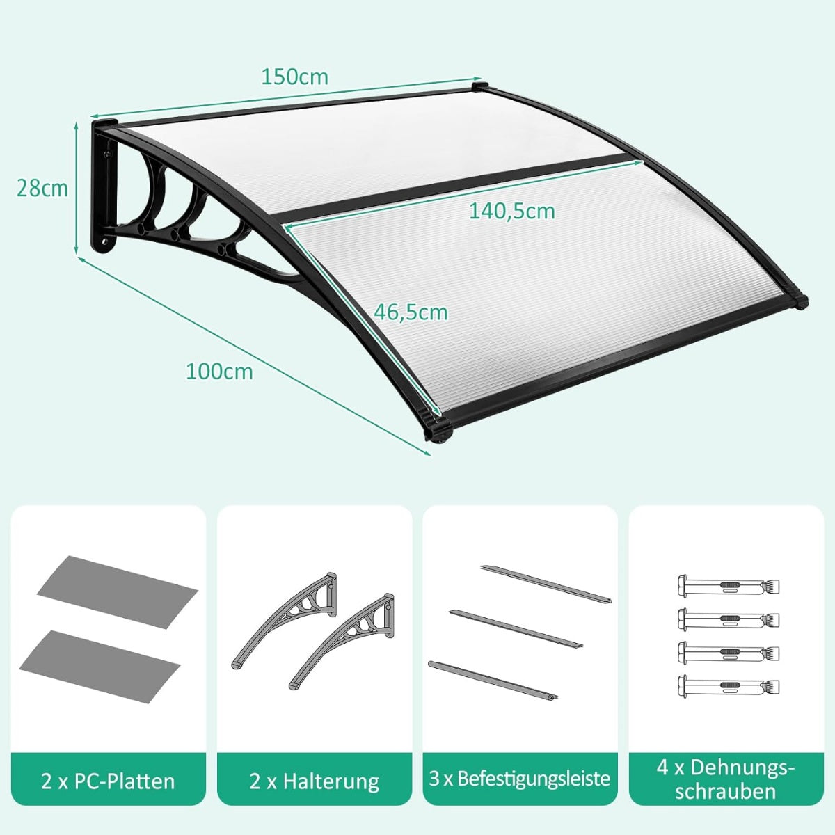 Front Door Awning 150x100 cm, Aluminum & Polycarbonate