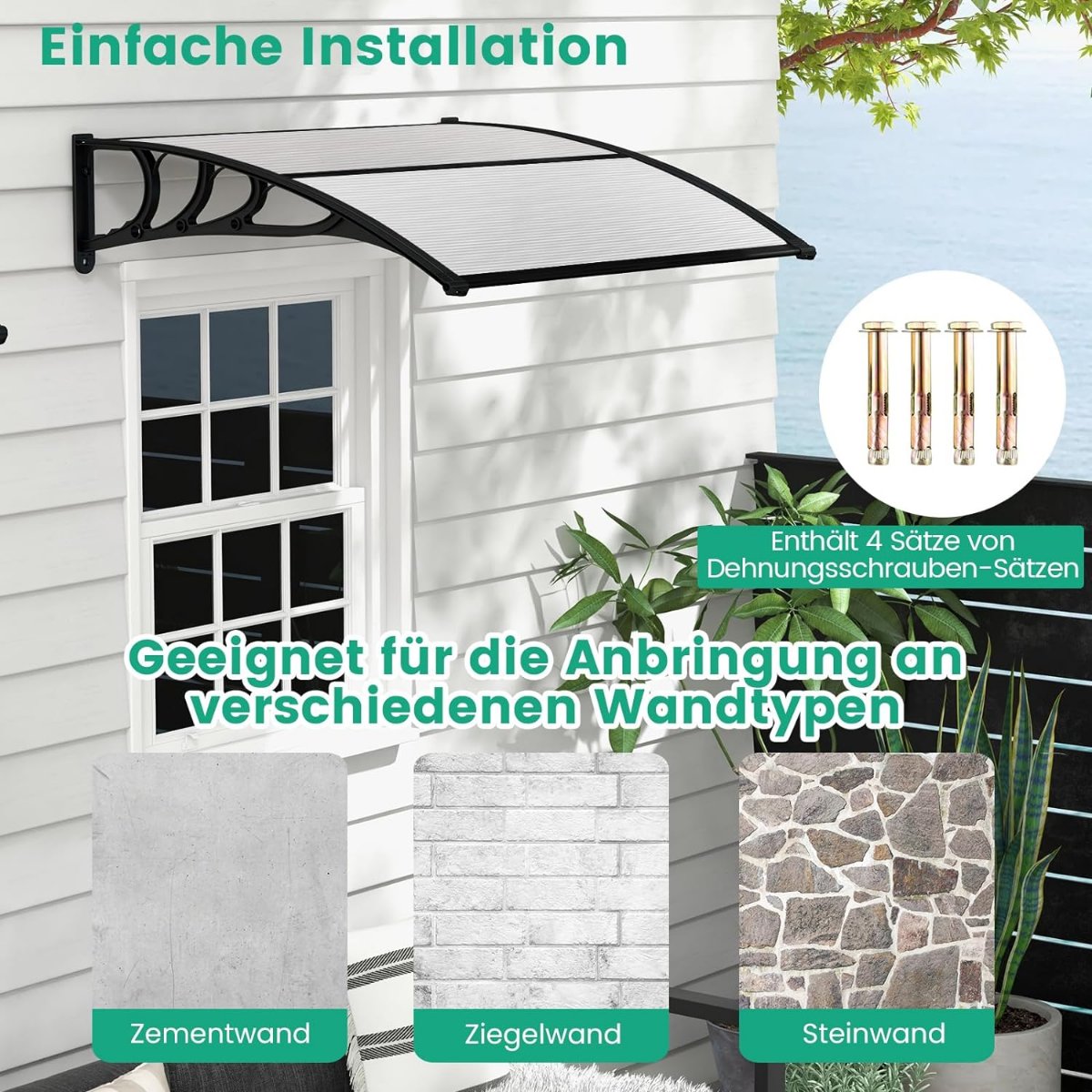 Front Door Awning 150x100 cm, Aluminum & Polycarbonate