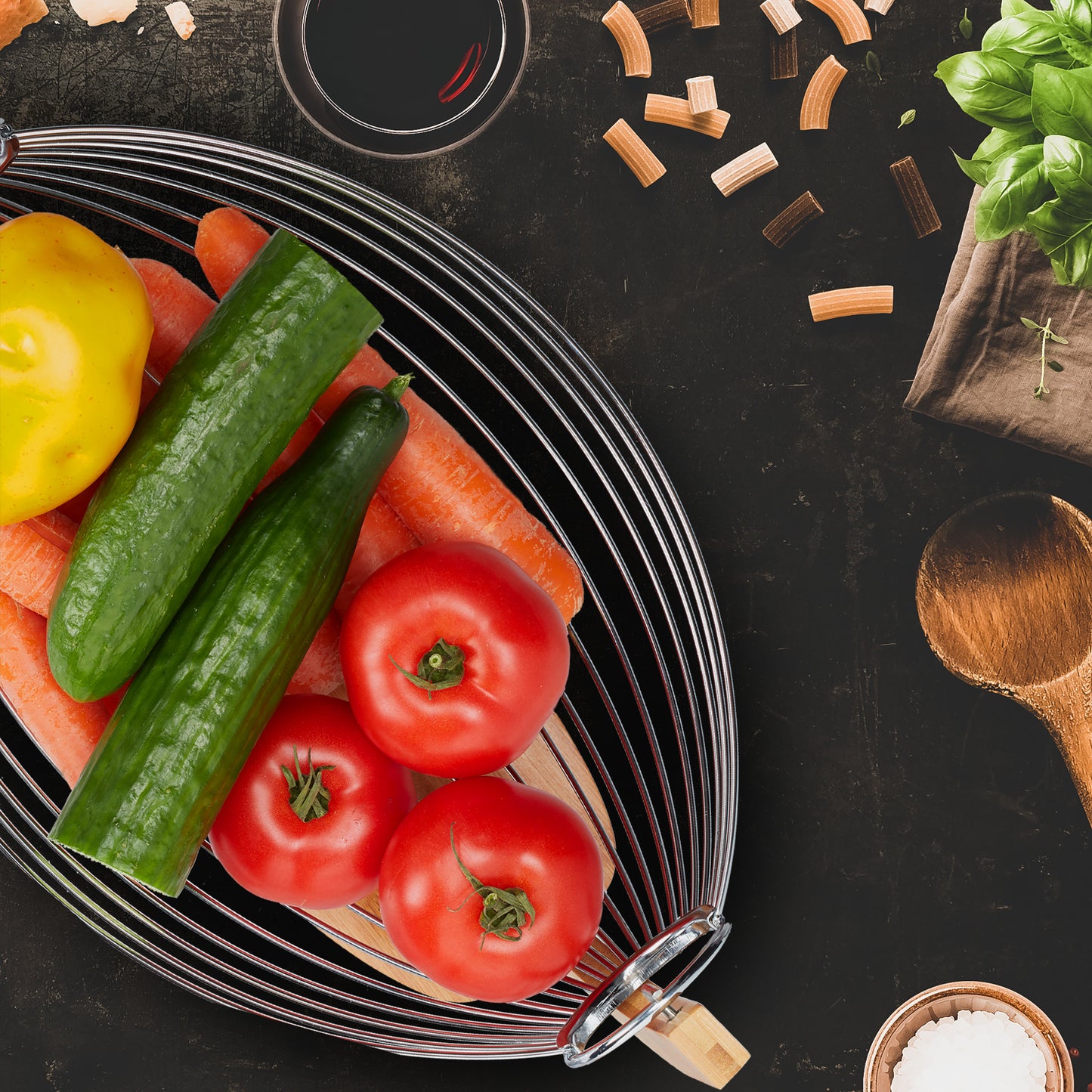 Fruit Basket Bamboo Stainless Steel