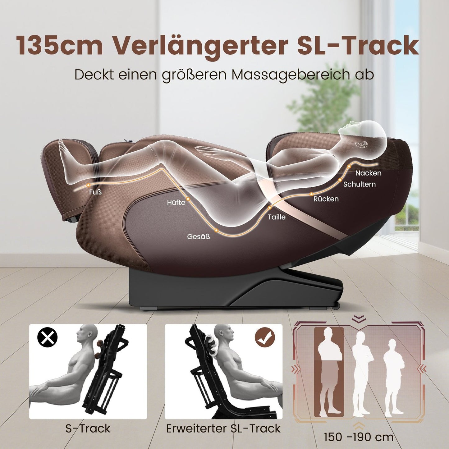 Full Body Massage Chair, Zero Gravity, Heat, Brown