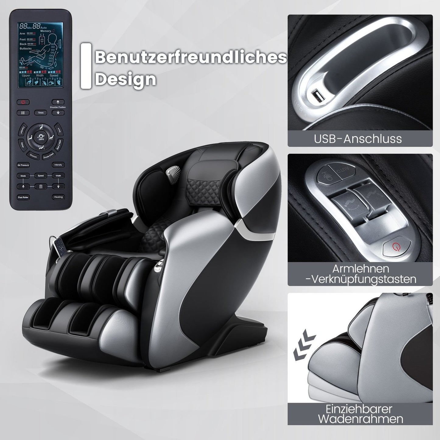 Full Body Massage Chair with Zero Gravity, SL Track, Heat, Black