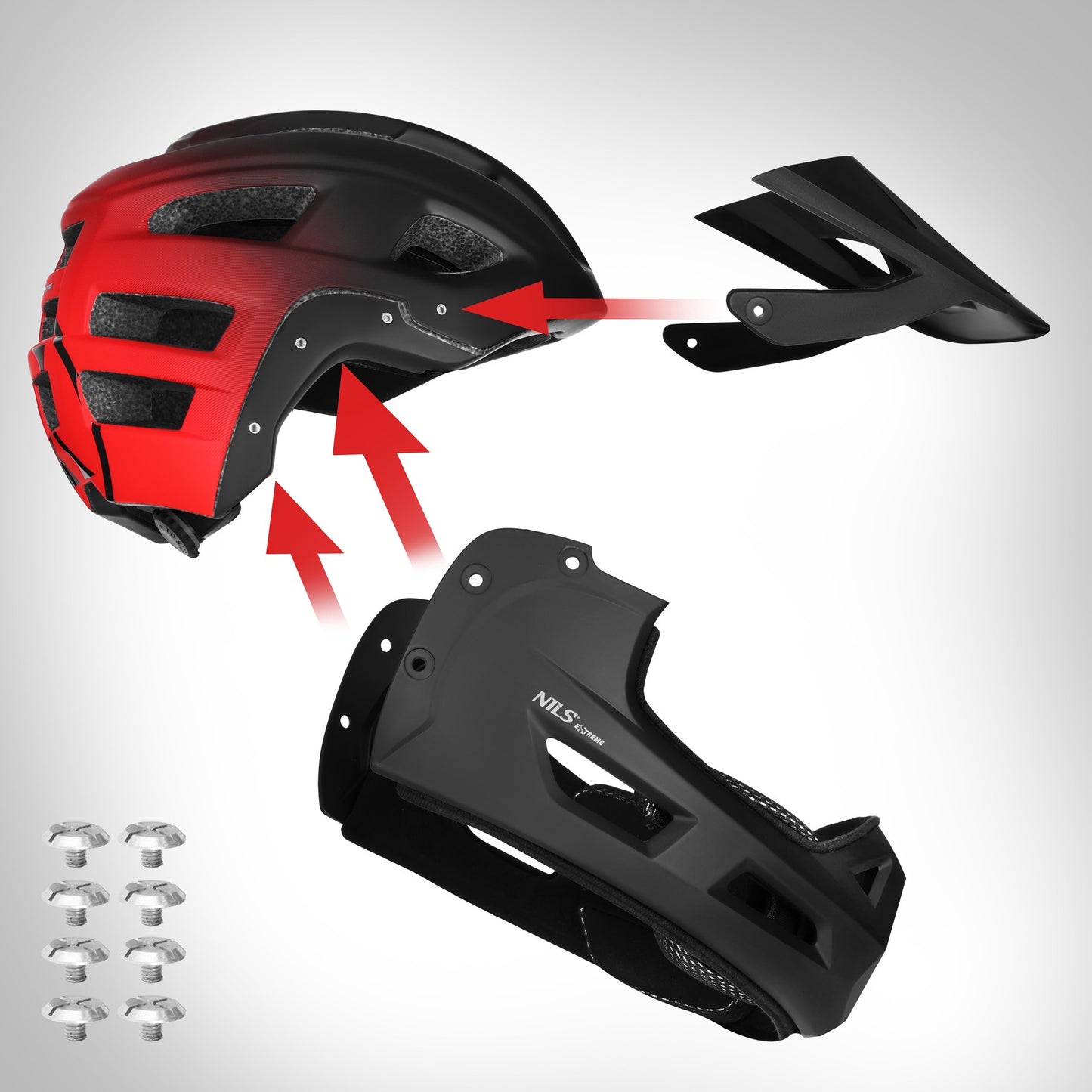 Full-Face Helmet, Size M 56-58 cm, Detachable Chin Guard, Red