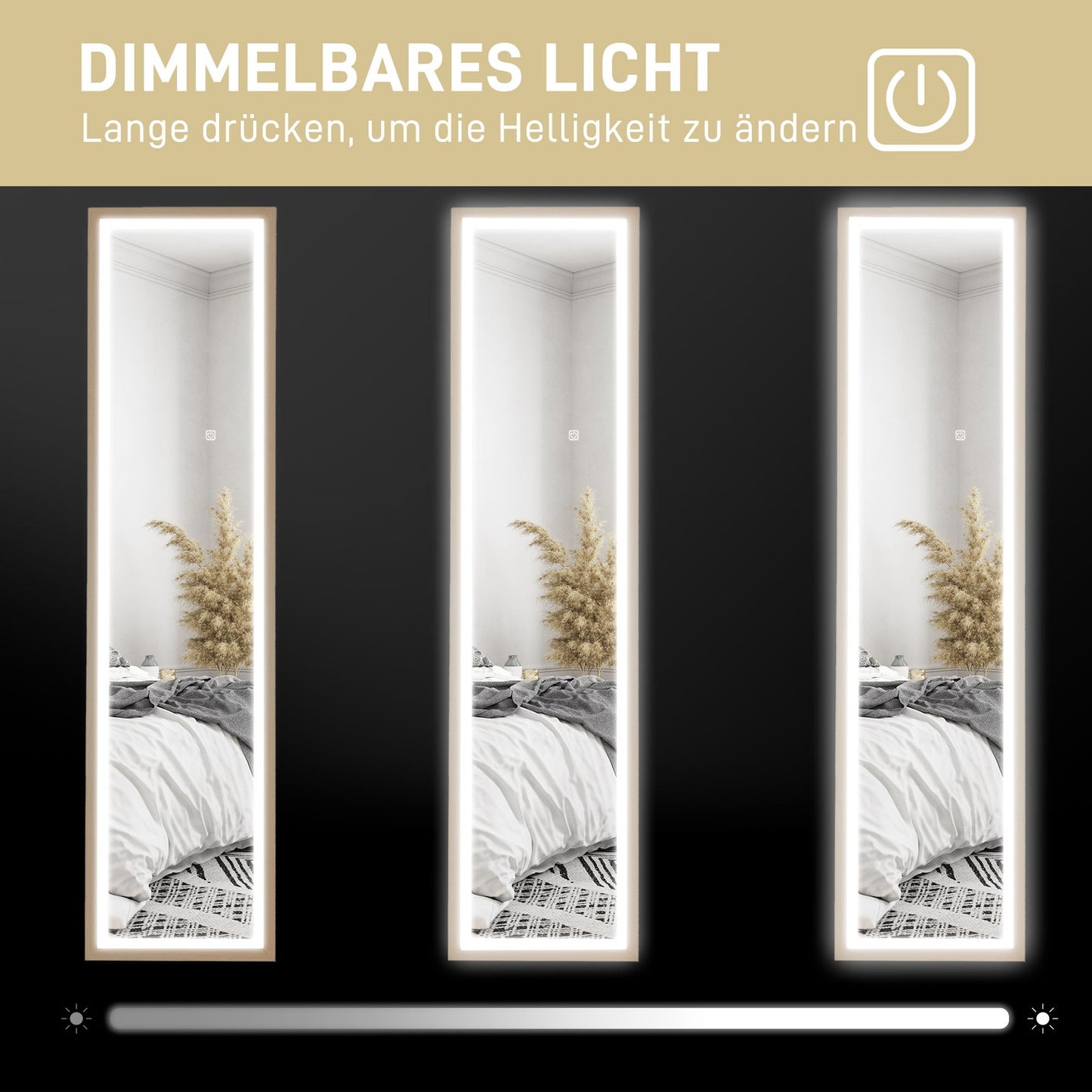 Full-Length LED Mirror, 40x160 cm, Touch Control, Oak