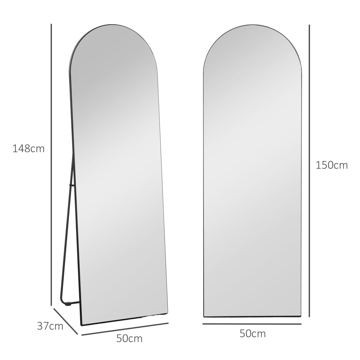 Arc full-length mirror 150x50cm, shatterproof, black