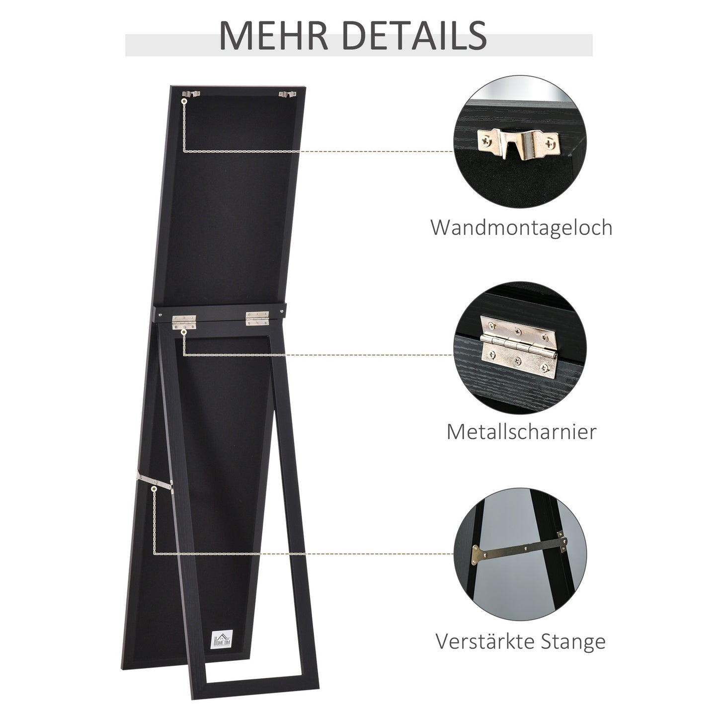 Black Full-length standing mirror, 154x37 cm, Living room/bedroom