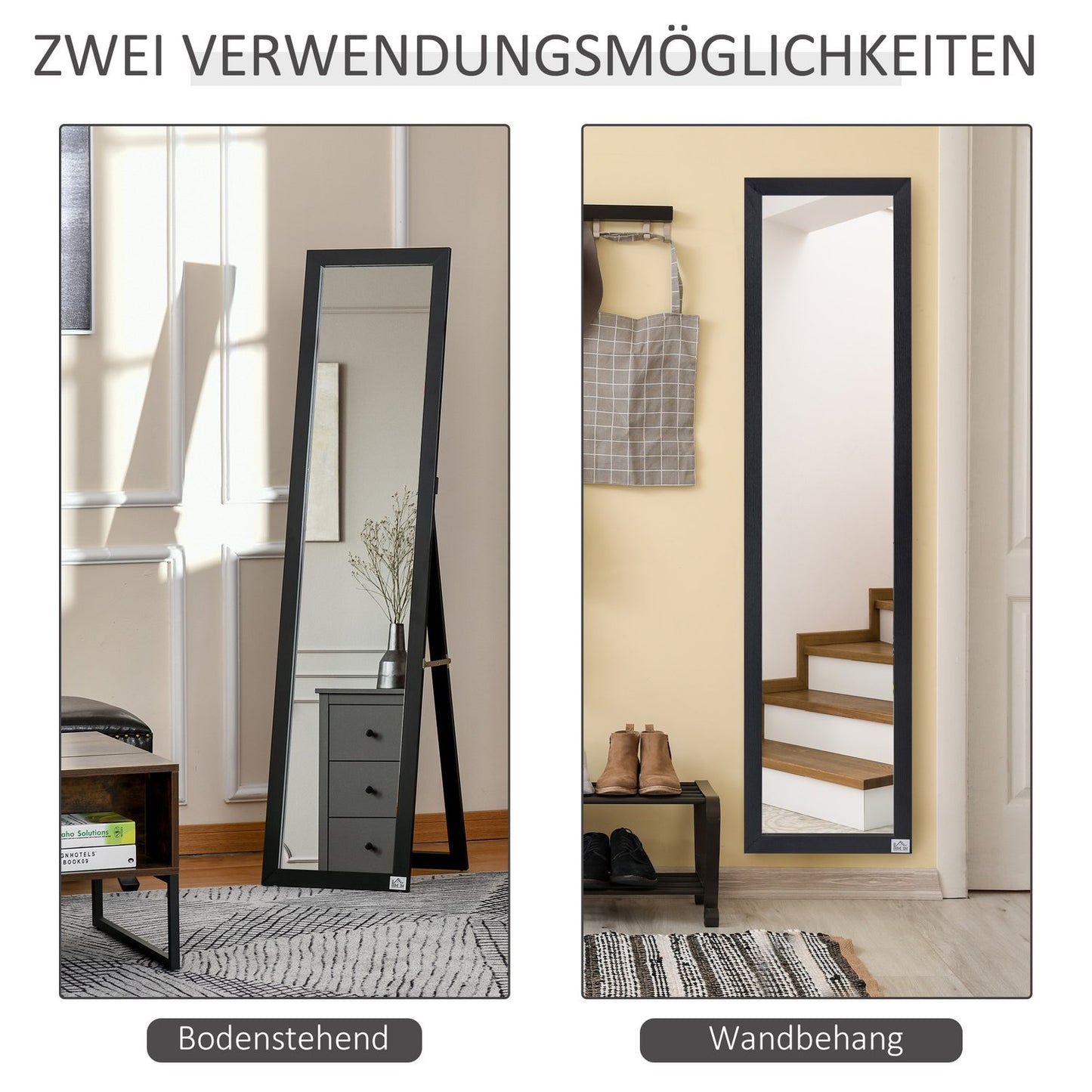 Black Full-length standing mirror, 154x37 cm, Living room/bedroom