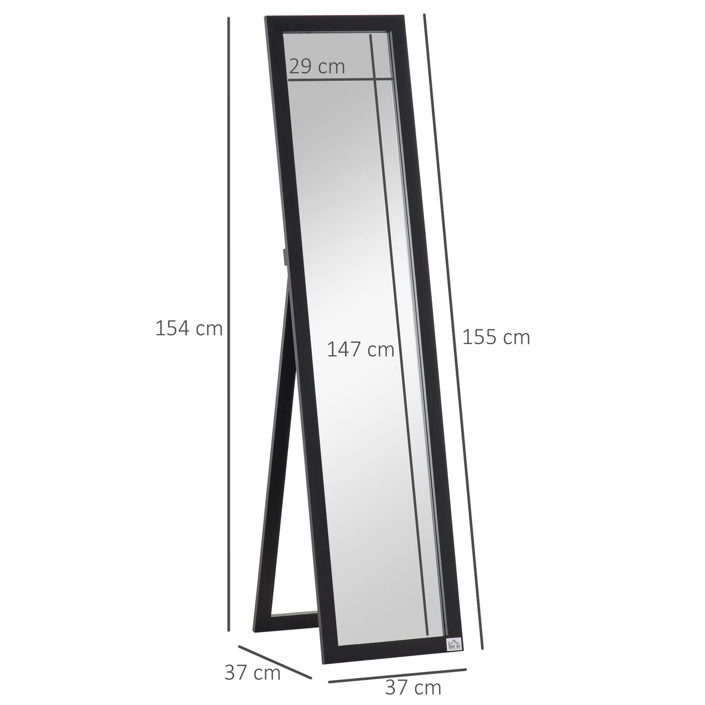 Black Full-length standing mirror, 154x37 cm, Living room/bedroom