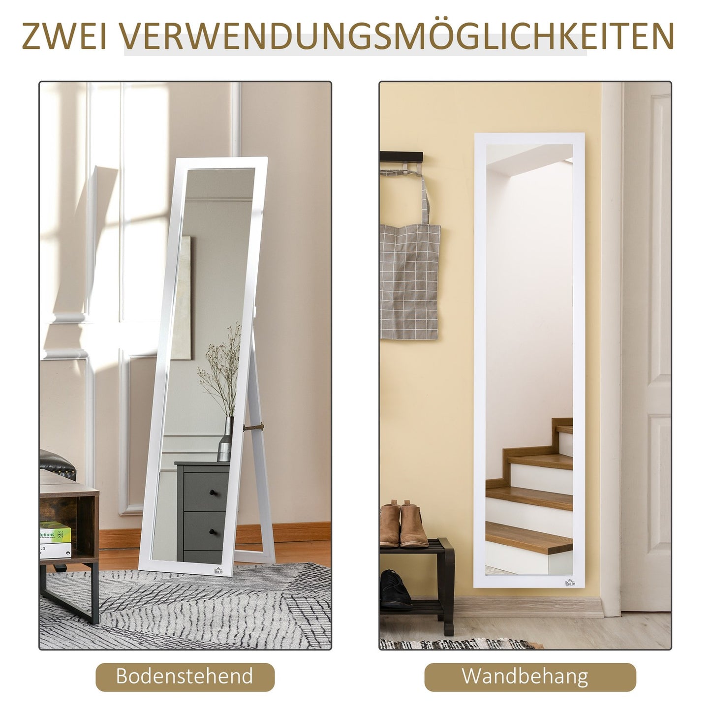 Full-length mirror 154x37cm with stand - white frame