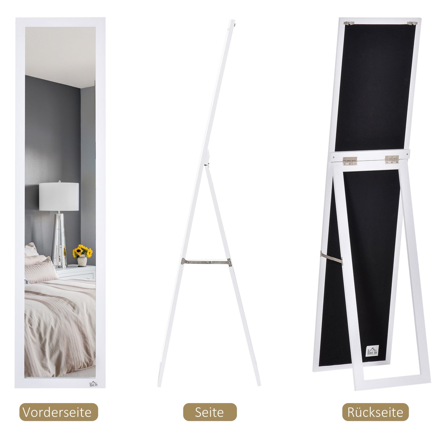 Full-length mirror 154x37cm with stand - white frame