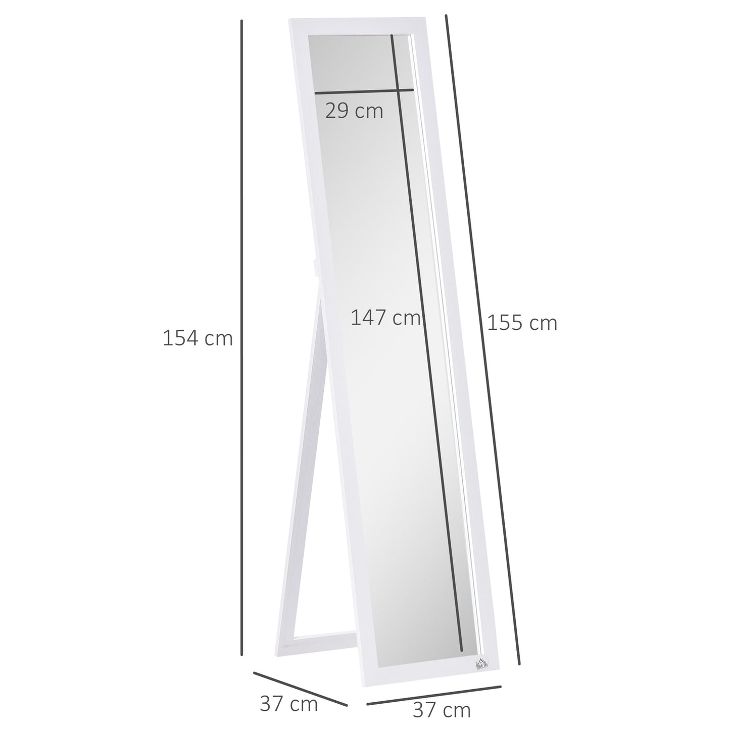 Full-length mirror 154x37cm with stand - white frame