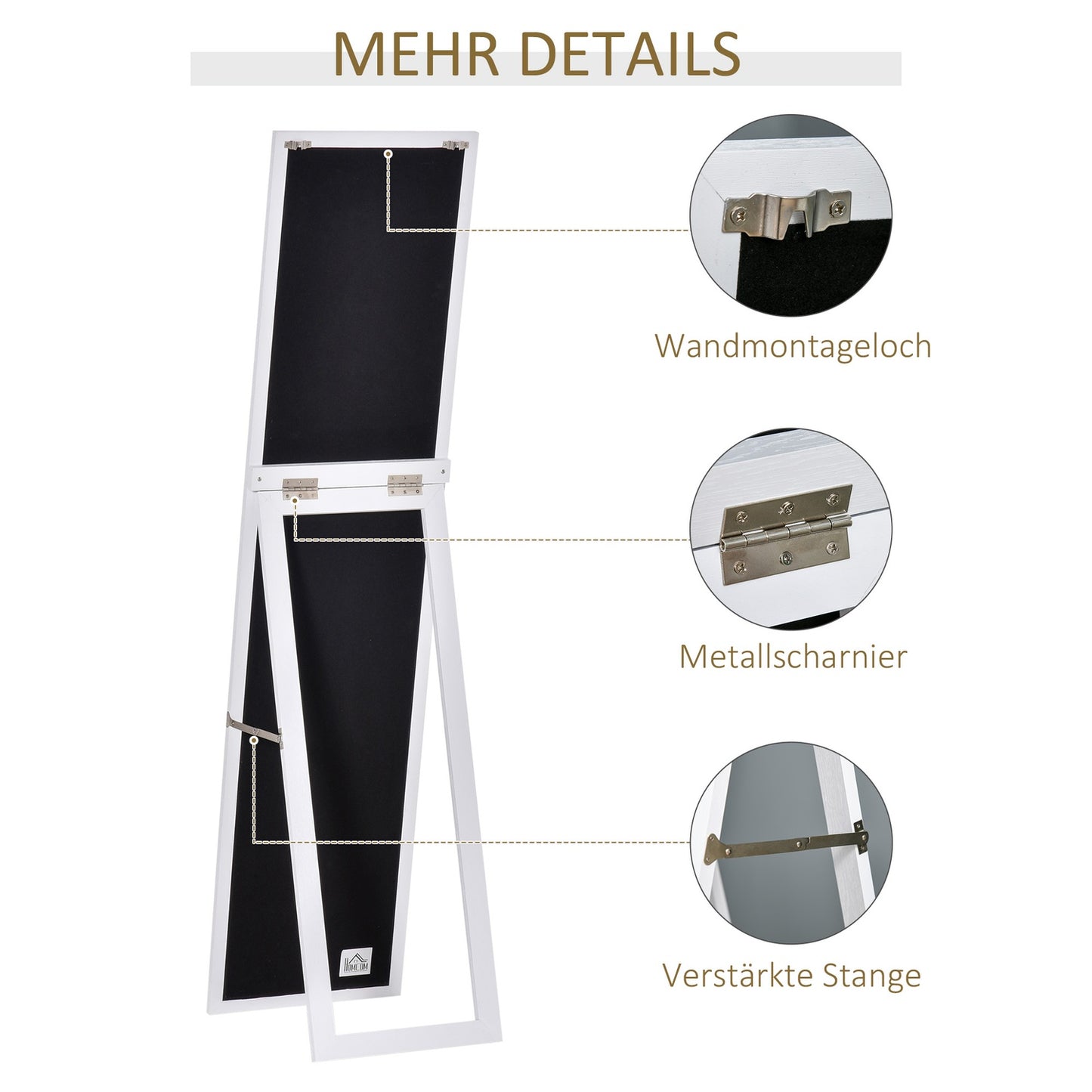 Full-length mirror 154x37cm with stand - white frame