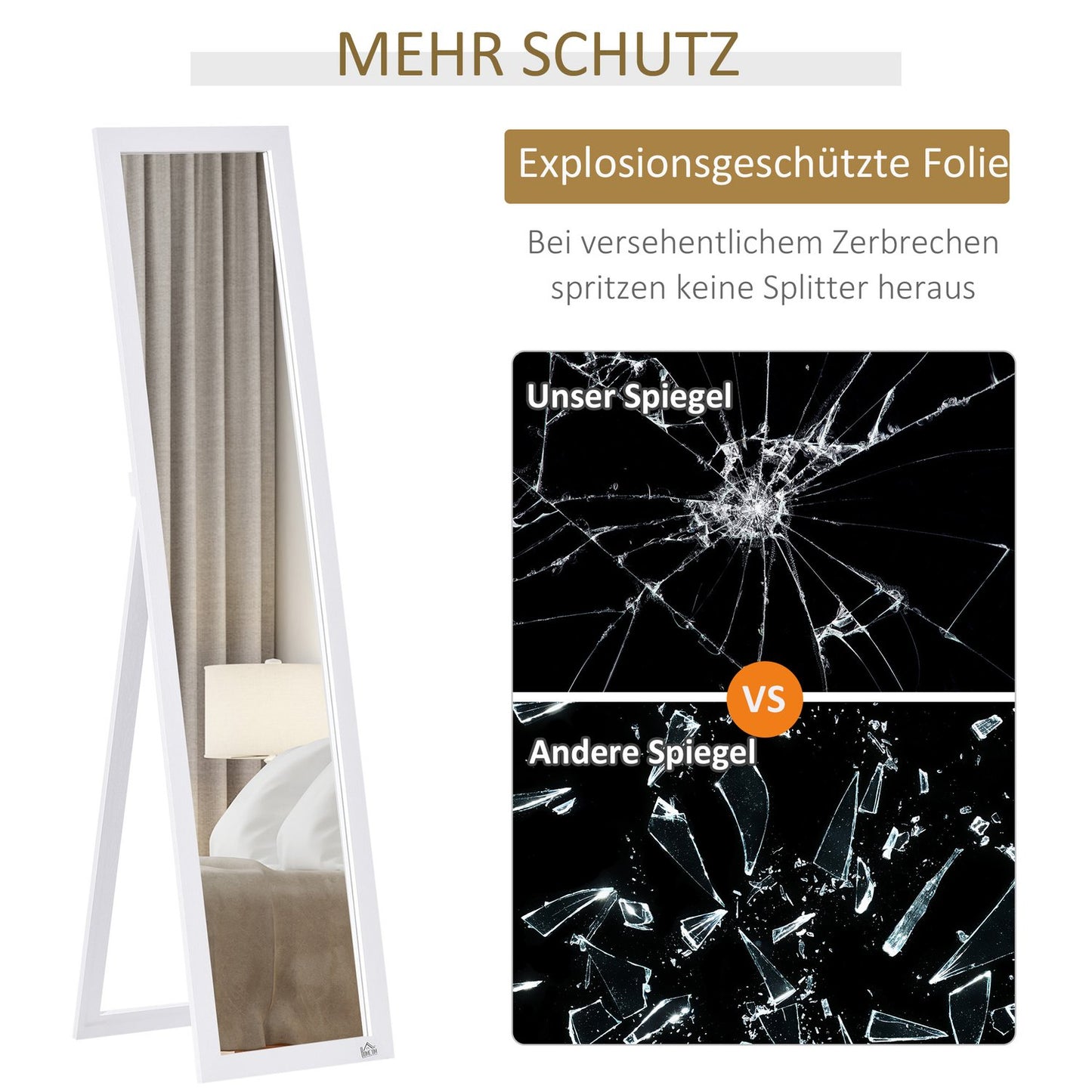 Full-length mirror 154x37cm with stand - white frame