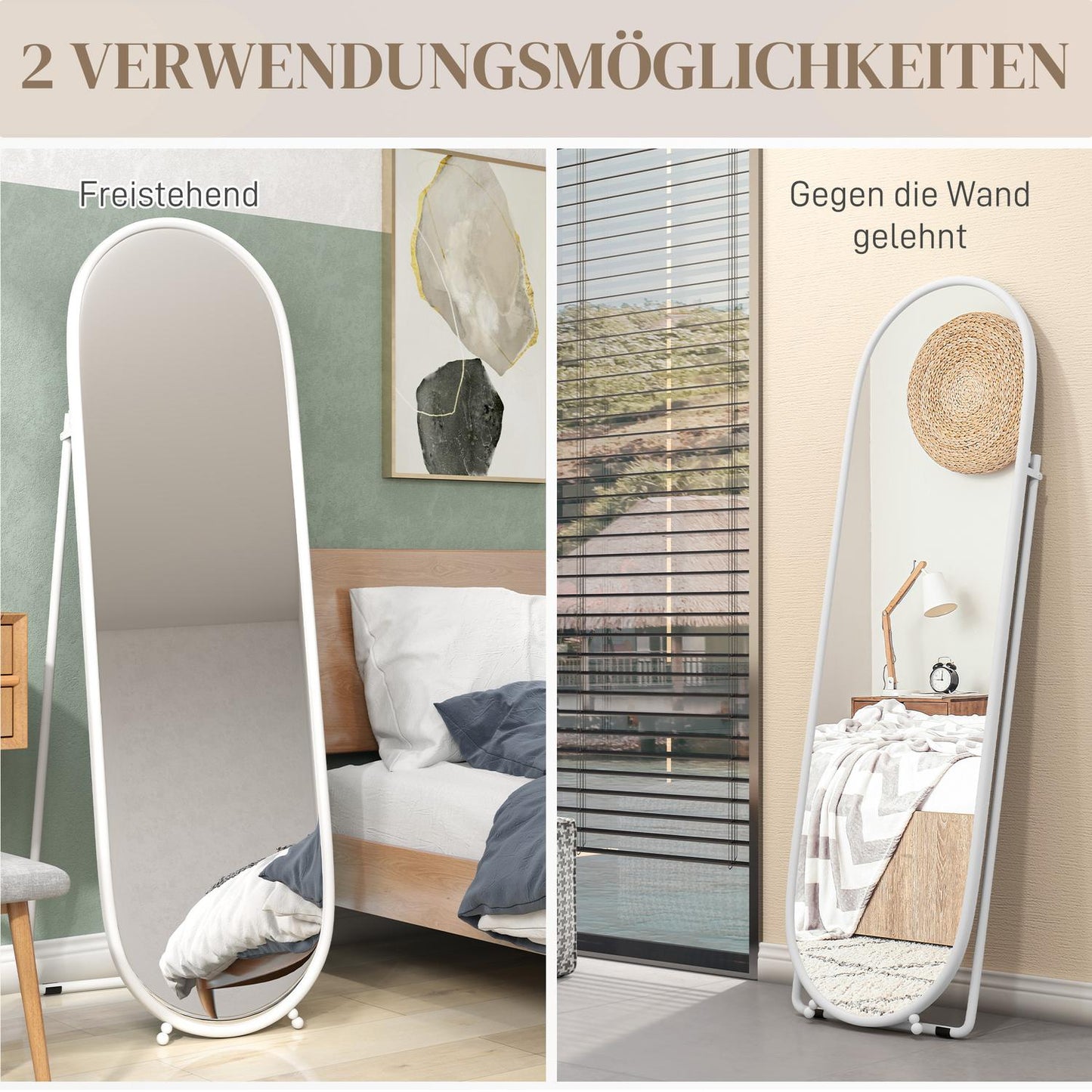 Oval full-length mirror - 160x40 cm Wall mirror with stand