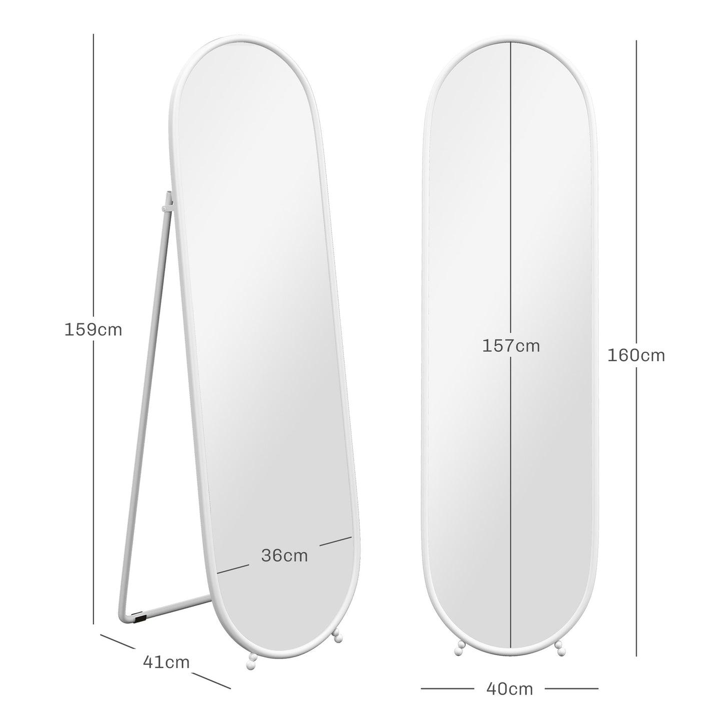 Oval full-length mirror - 160x40 cm Wall mirror with stand