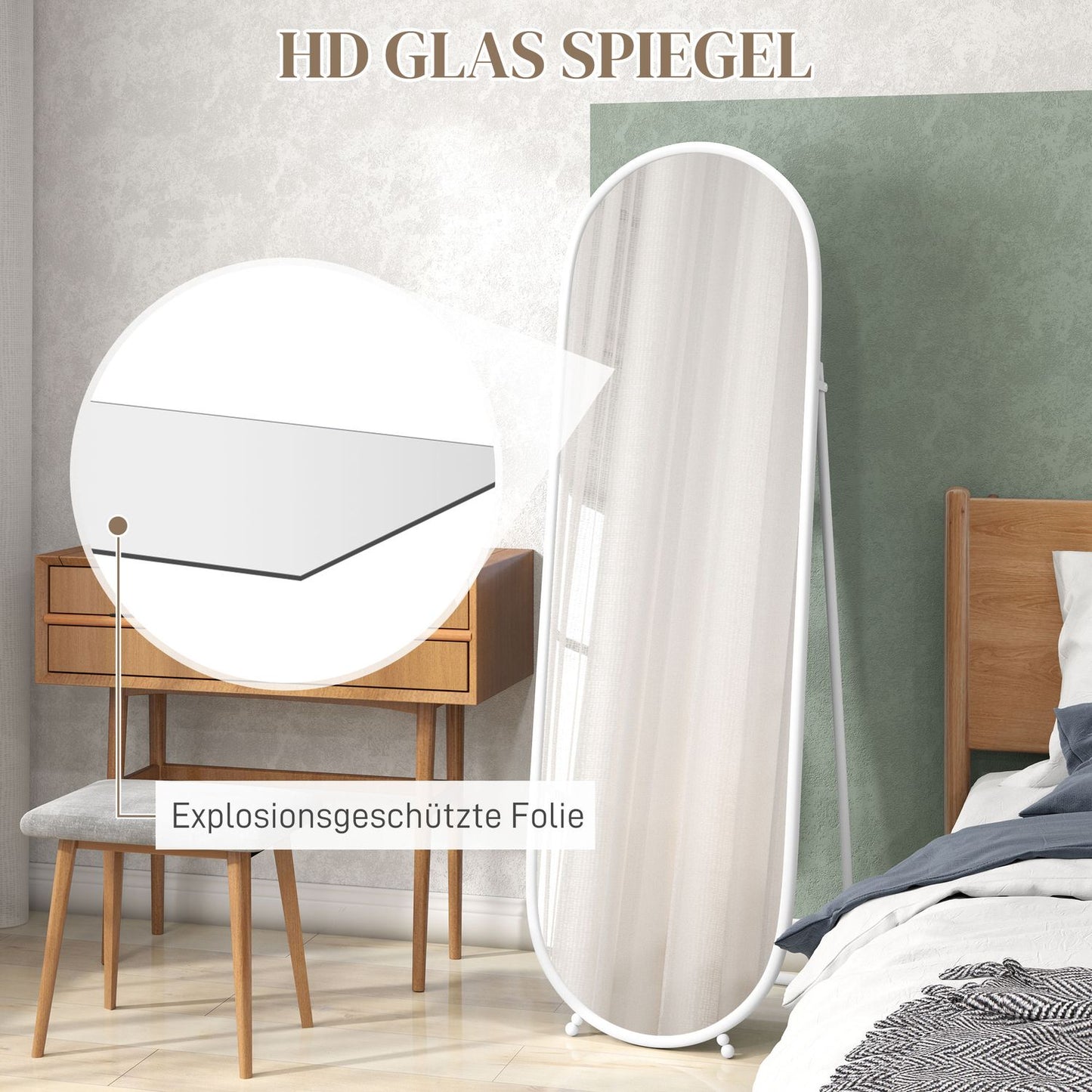 Oval full-length mirror - 160x40 cm Wall mirror with stand