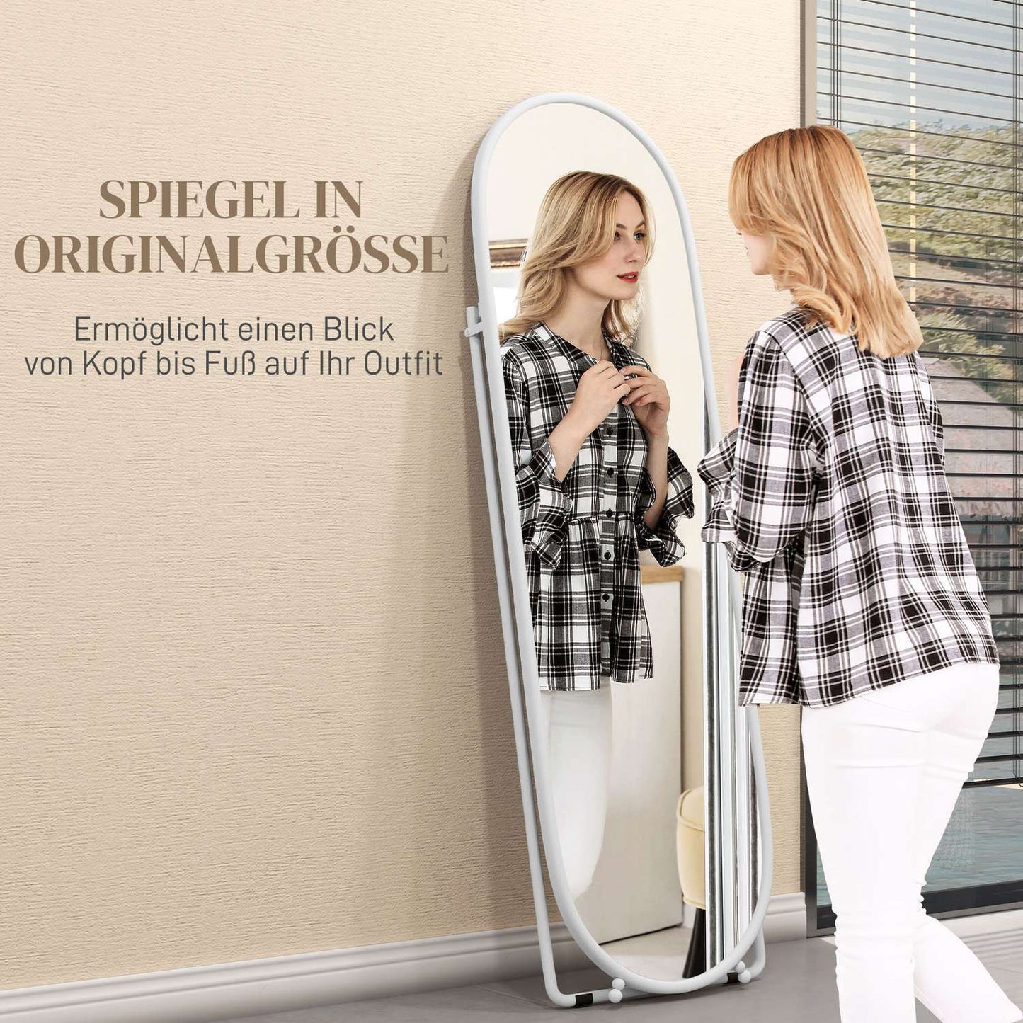 Oval full-length mirror - 160x40 cm Wall mirror with stand
