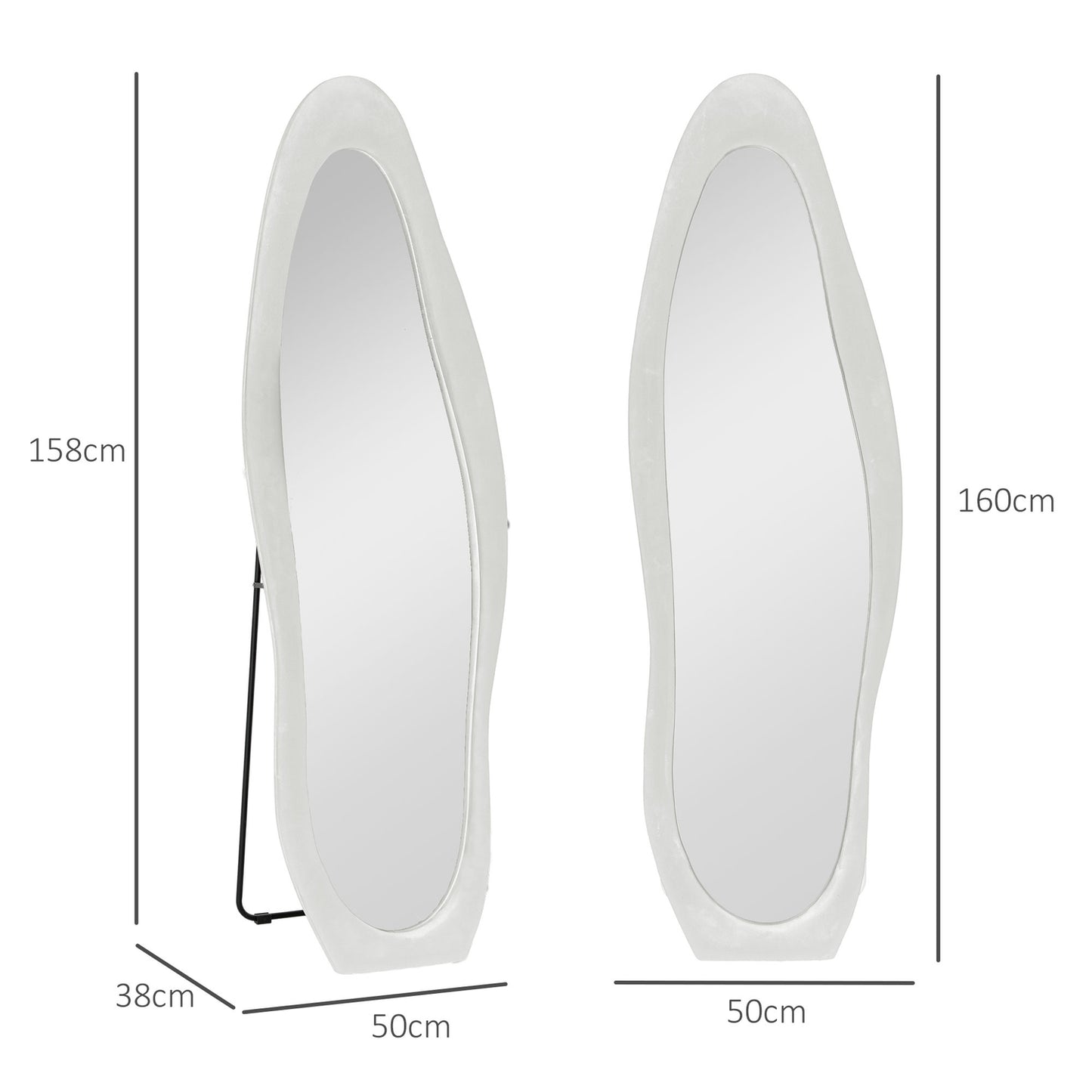 Standing full-length mirror, 50x160 cm, velvet frame, white