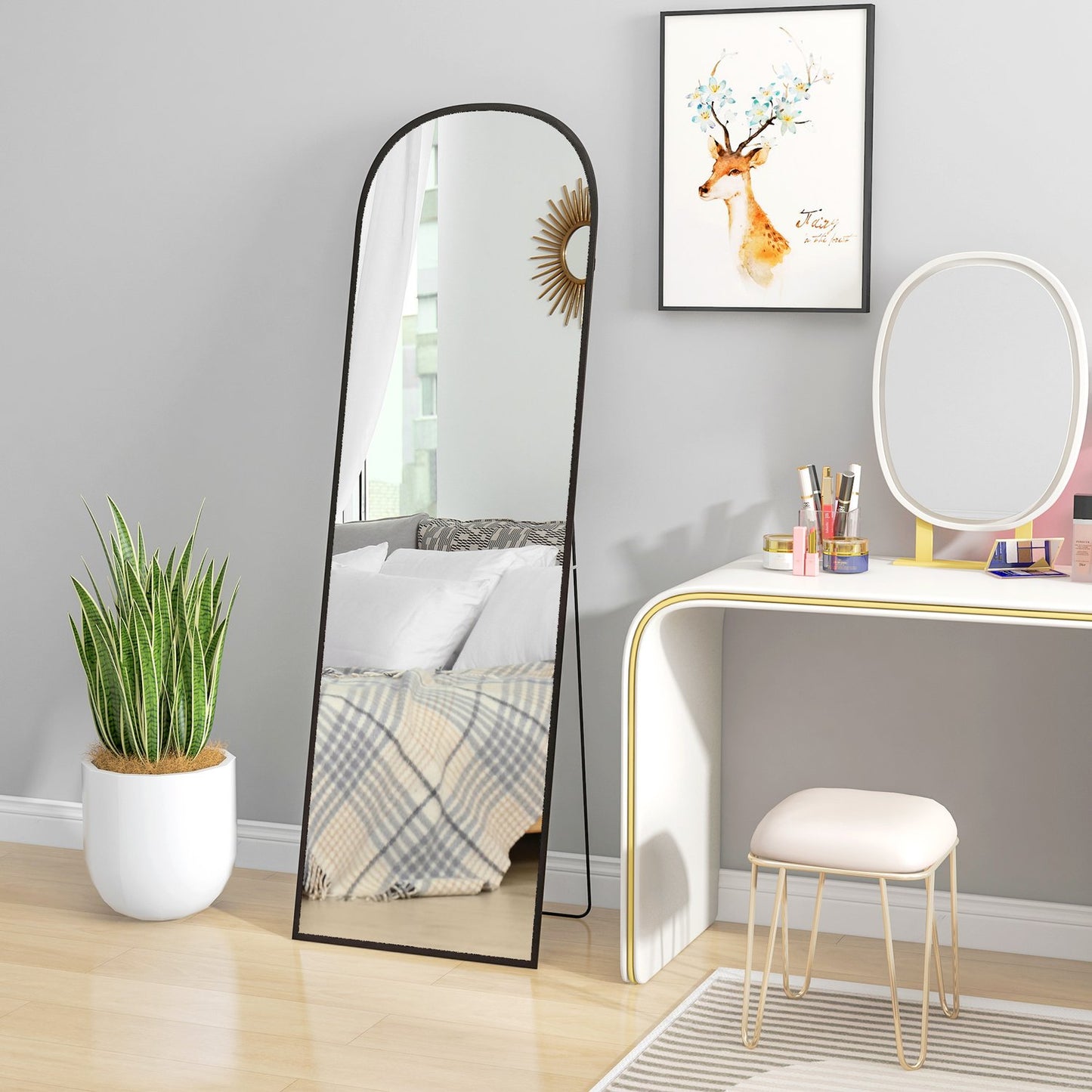 Full Length Standing Mirror with Stand, Black 64""x20""