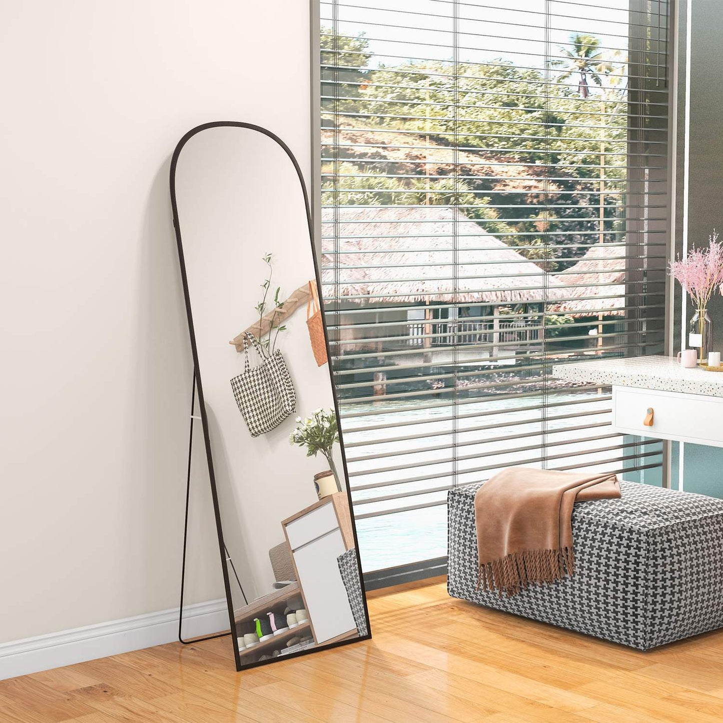 Full Length Standing Mirror with Stand, Black 64""x20""